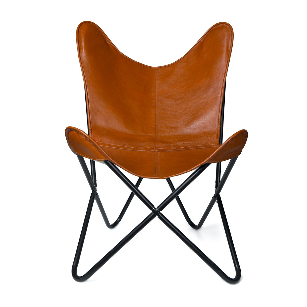Saddle Leather Lounge Chair with Iron Stand — view 2