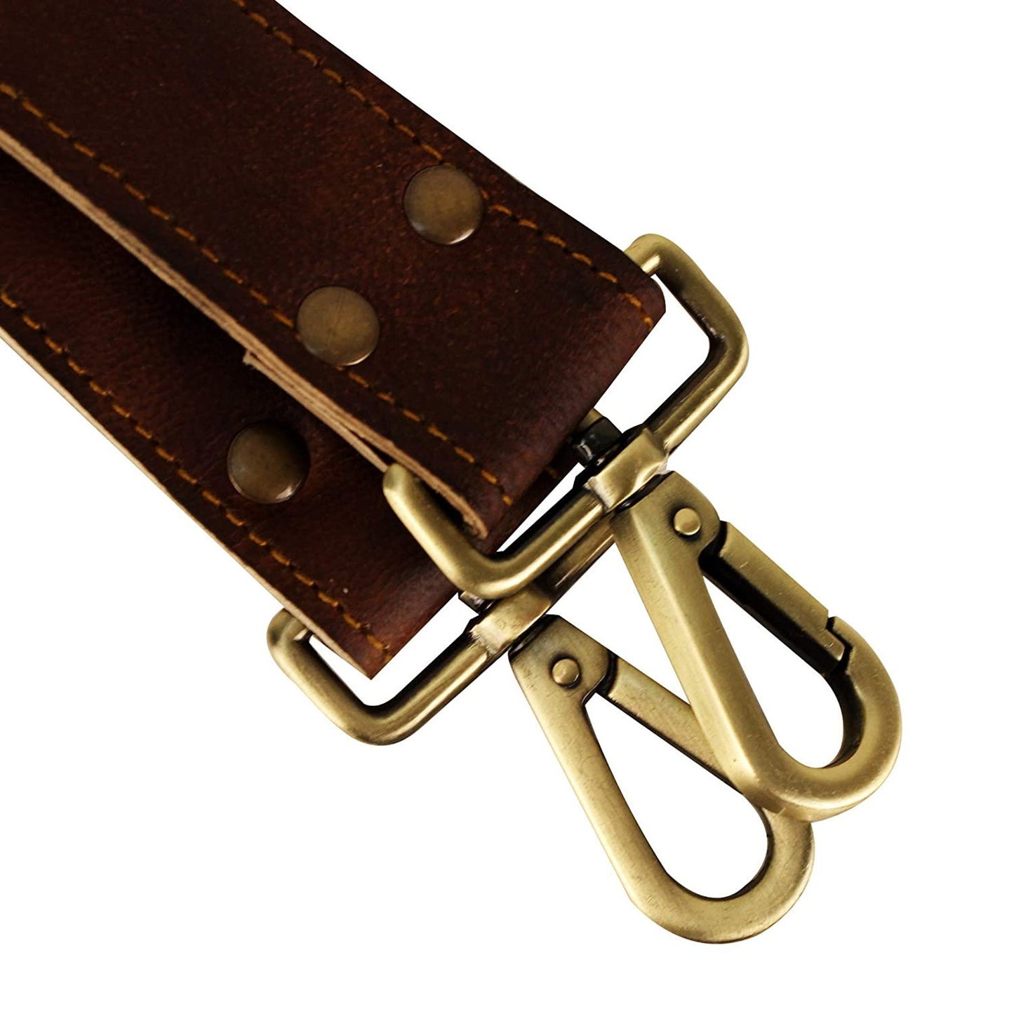 Leather Adjustable Replacement Shoulder Strap with Padded Brass Metal Swivel Hooks for Messenger, Laptop, Duffle Bags