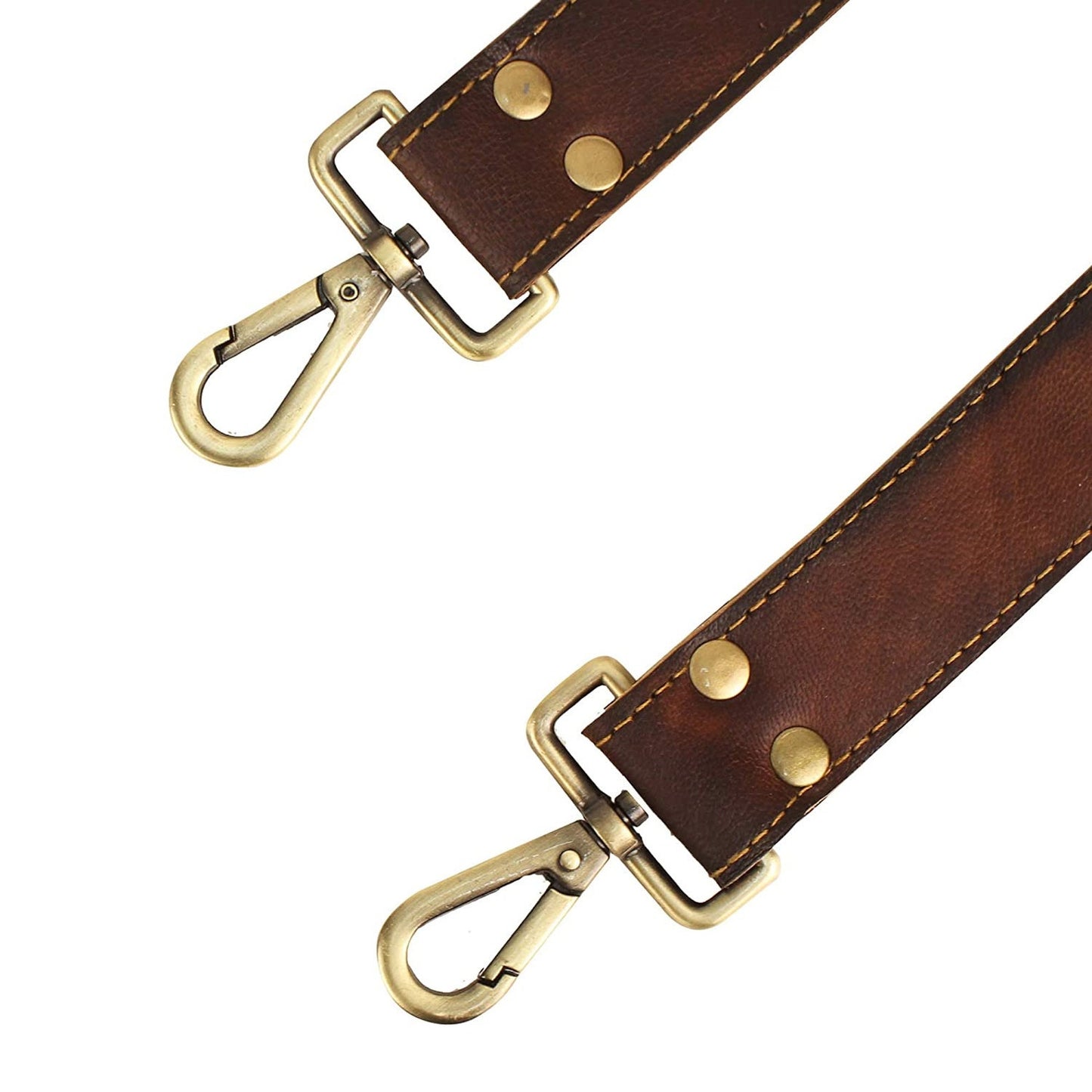 Leather Adjustable Replacement Shoulder Strap with Padded Brass Metal Swivel Hooks for Messenger, Laptop, Duffle Bags