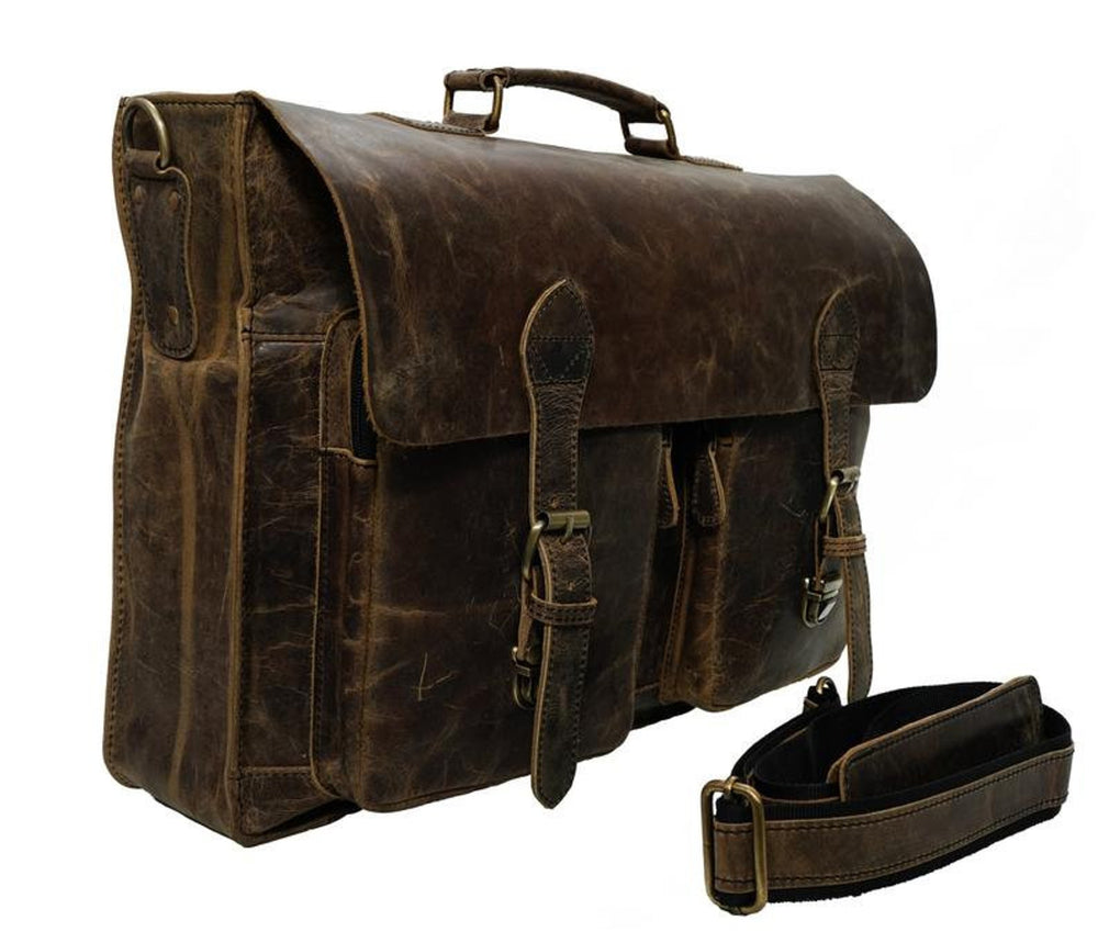 Buffalo Leather Messenger Bag – Personalized Briefcase 15"–18"