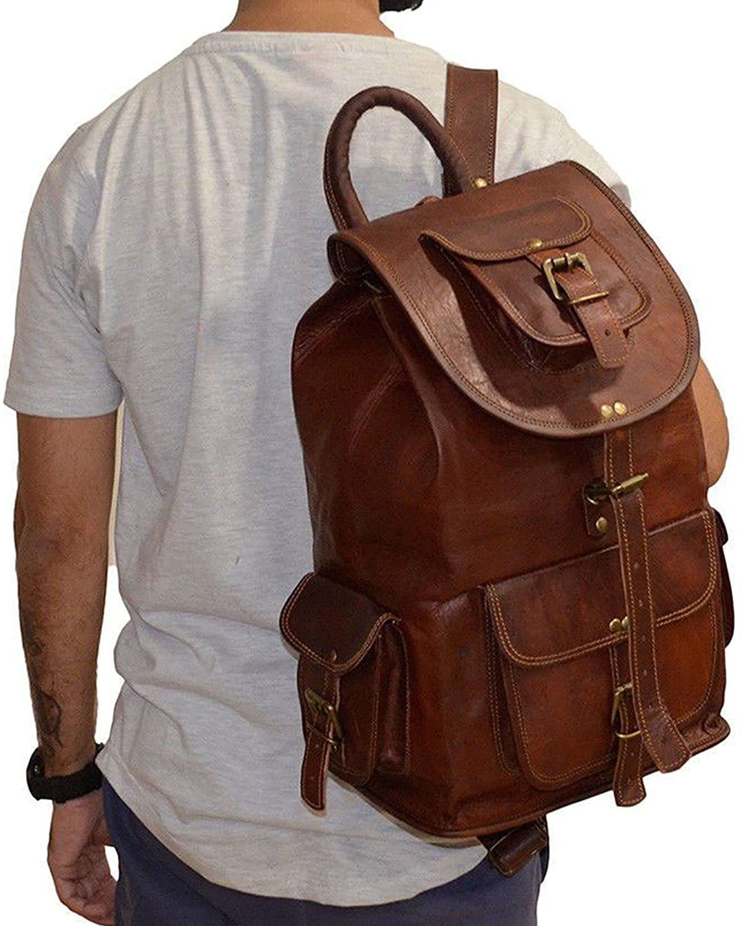 Genuine Goat Leather Travel, Laptop, College Backpack | Brown Real Leather Rucksack For Men & Women, Christmas Gift For Him And Her
