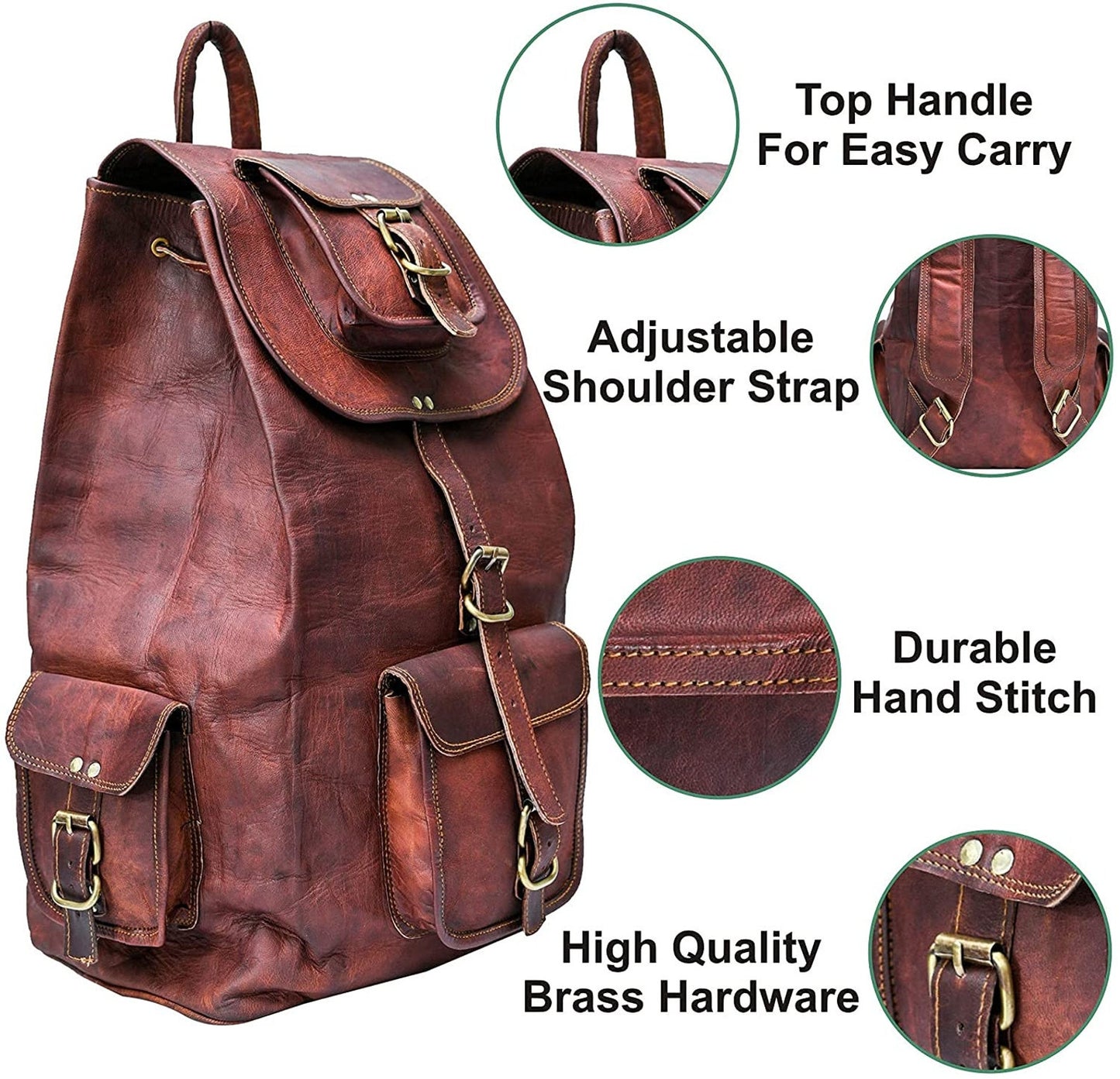 Genuine Goat Leather Travel, Laptop, College Backpack | Brown Real Leather Rucksack For Men & Women, Christmas Gift For Him And Her
