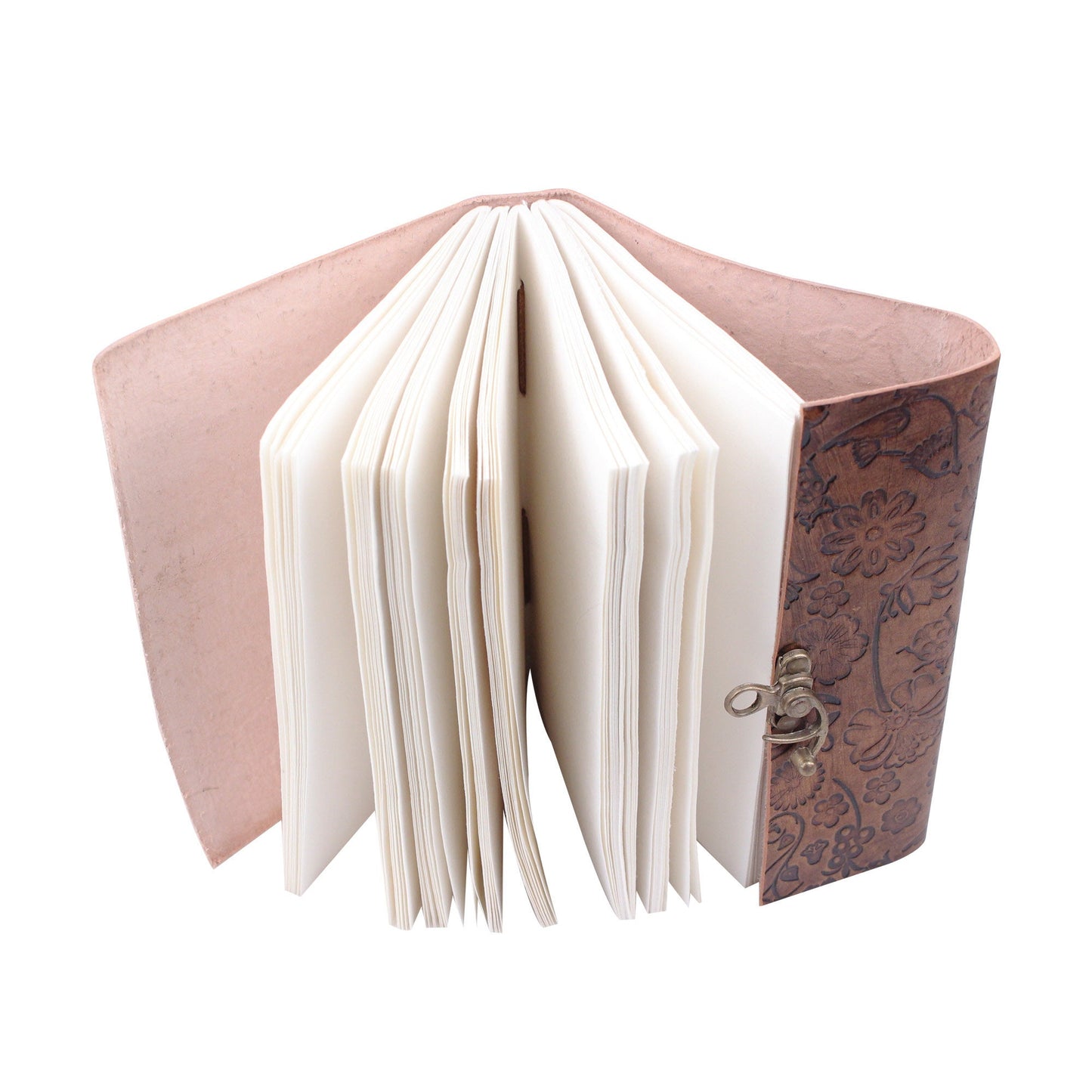 Vintage Embossed Leather Journal- Coptic Bound with Lock Closure 8Hx6W Inch (2 pcs)