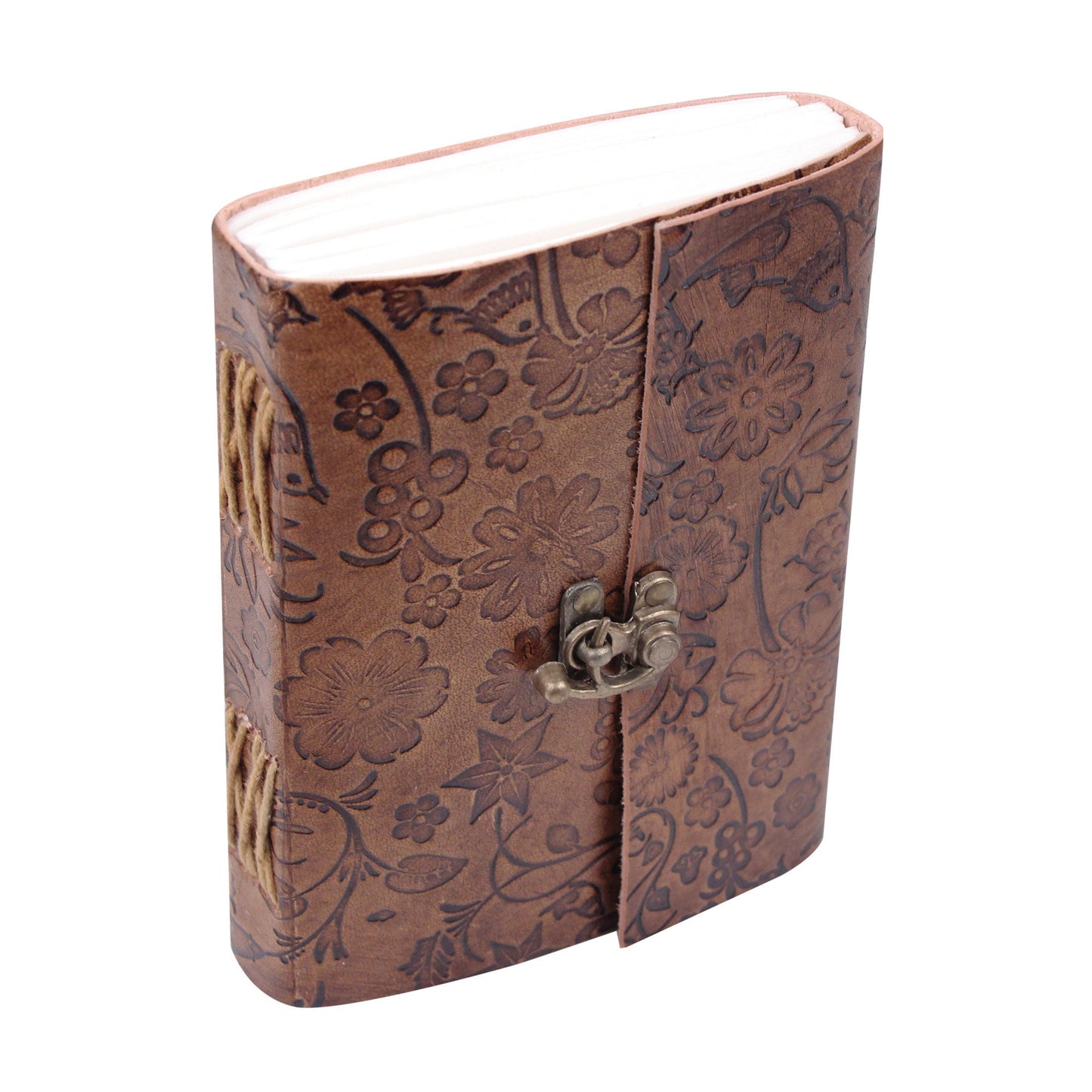Vintage Embossed Leather Journal- Coptic Bound with Lock Closure 8Hx6W Inch (2 pcs)