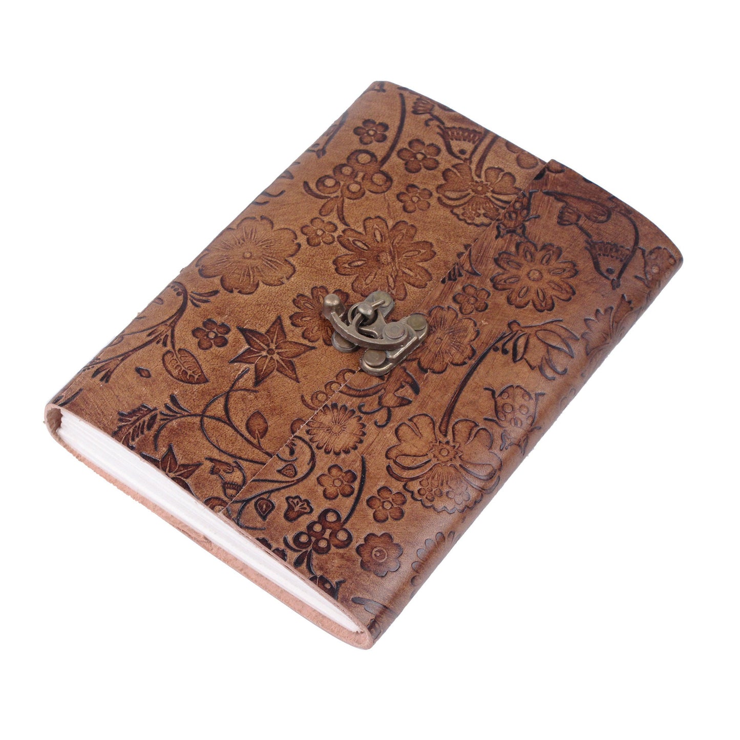 Vintage Embossed Leather Journal- Coptic Bound with Lock Closure 8Hx6W Inch (2 pcs)
