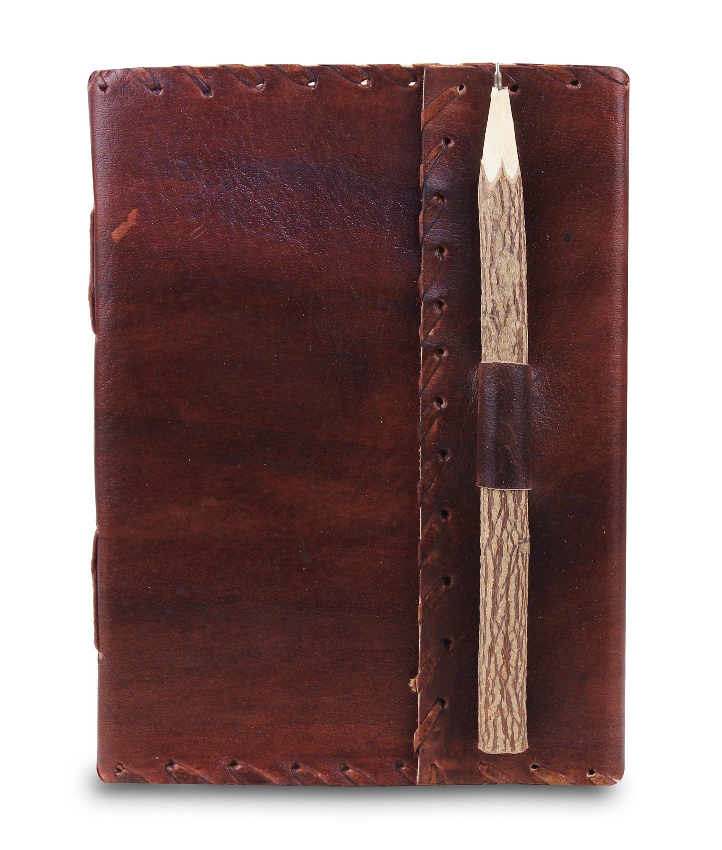 Personalized Vintage Genuine Leather Journal With Pen - With Leather Stitched Edges