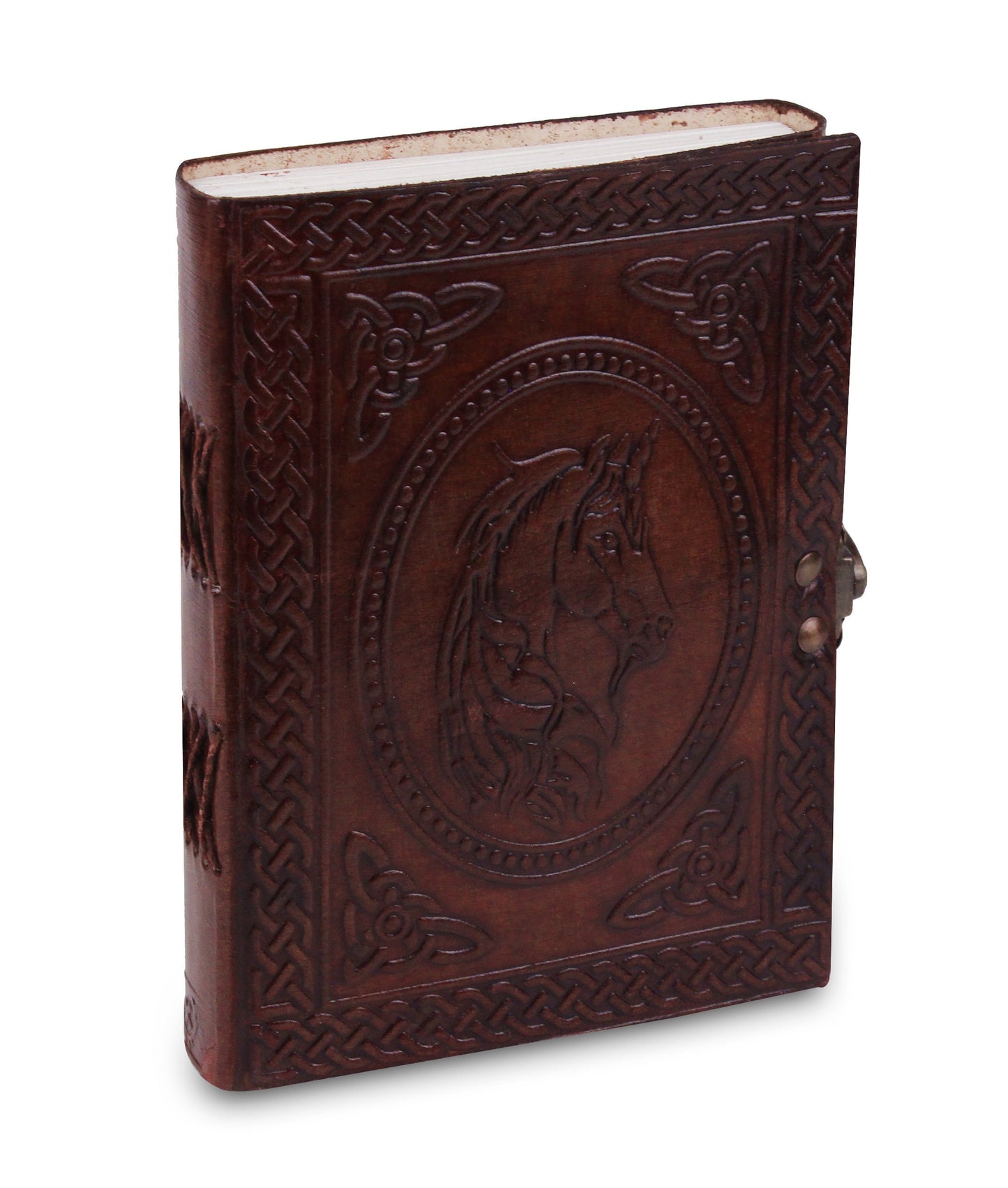 Large Vintage Horse Embossed Leather Journal- Coptic Bound with Lock Closure (Horse Design)