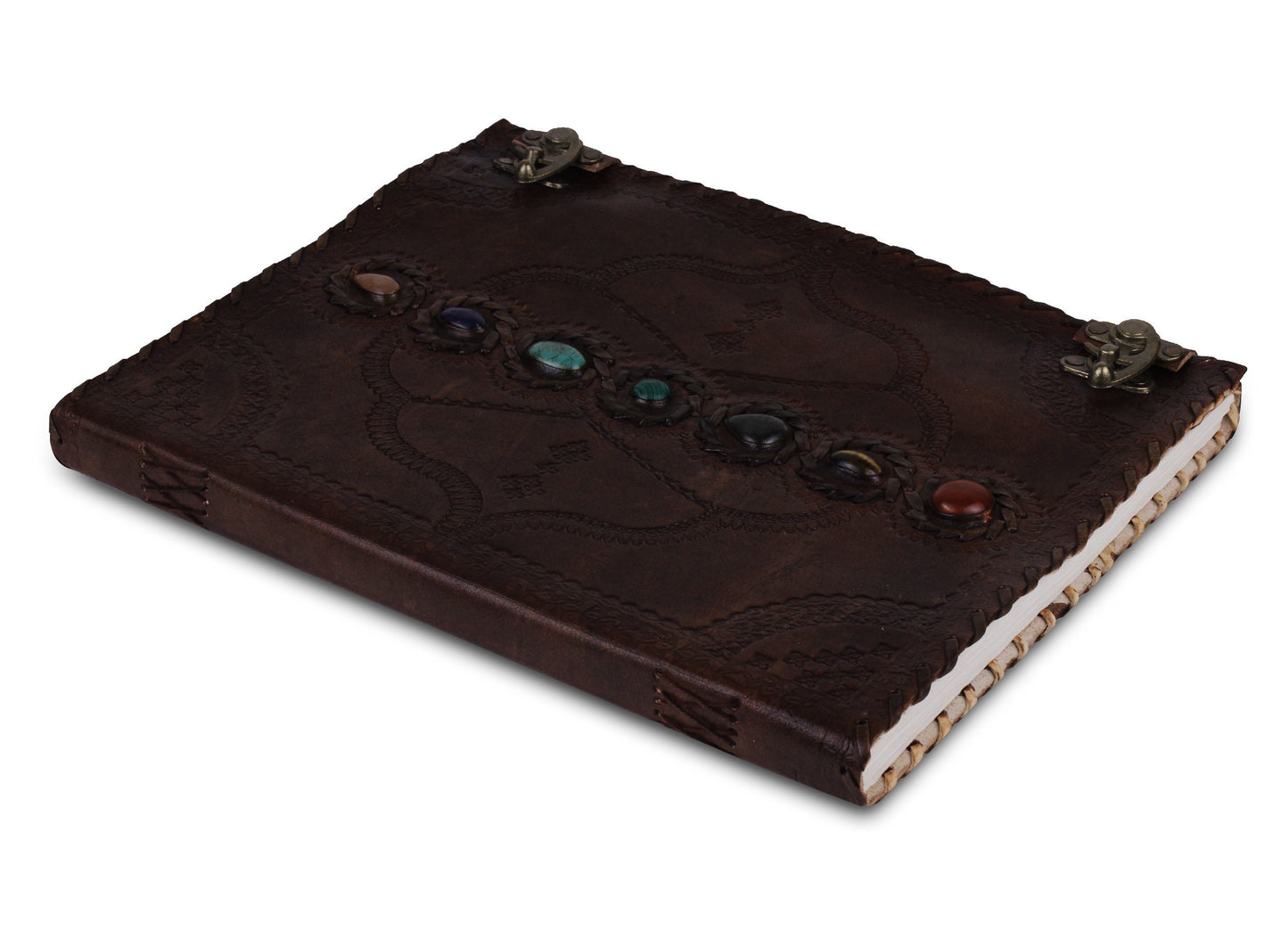Vintage Seven stone Dark Leather Handmade Journal writing notebook blank paper