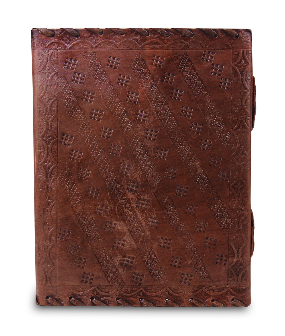 Large 3 Gem Stones Embossed Leather Journal – Coptic Bound, Lock