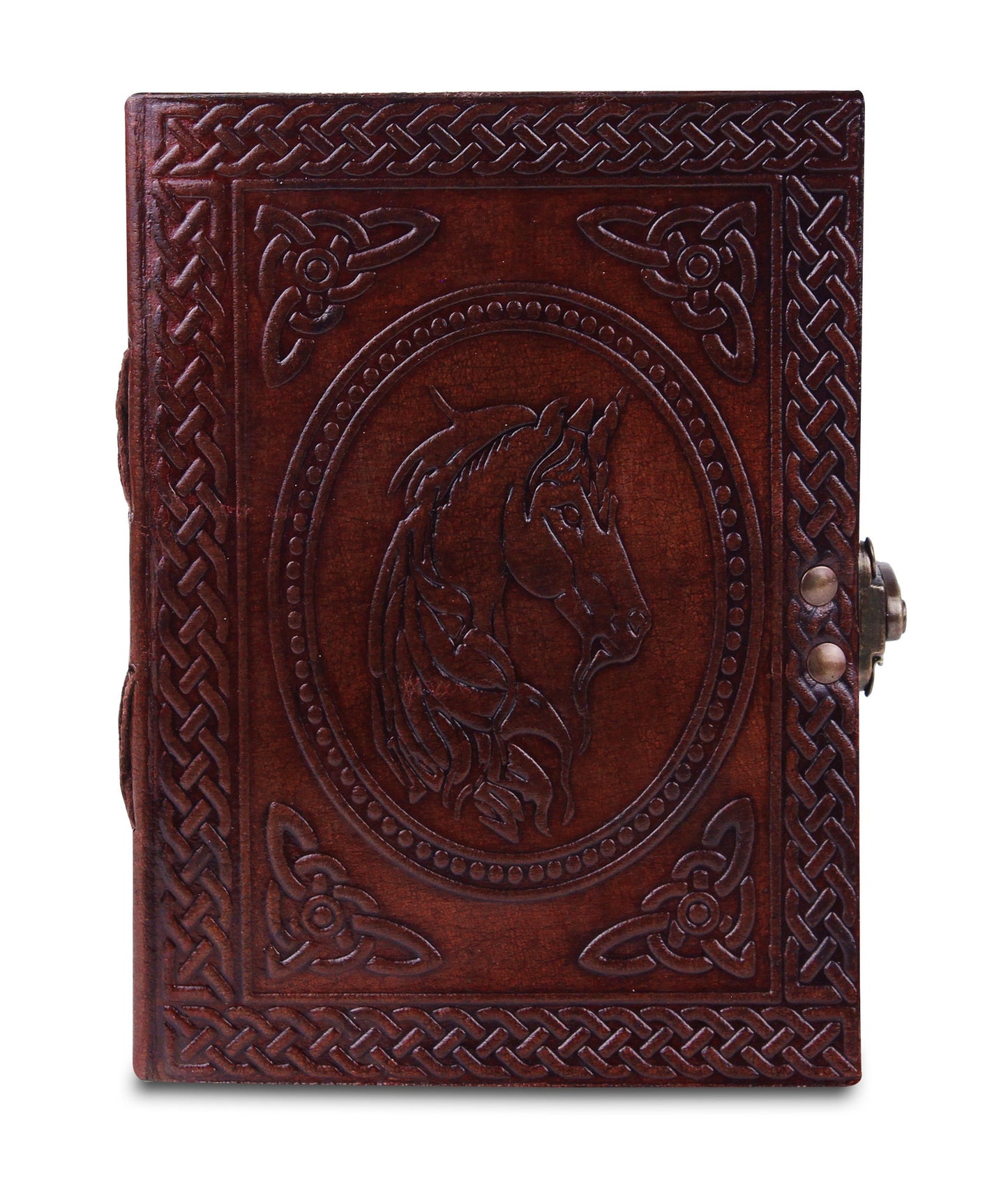 Large Vintage Horse Embossed Leather Journal- Coptic Bound with Lock Closure (Horse Design)