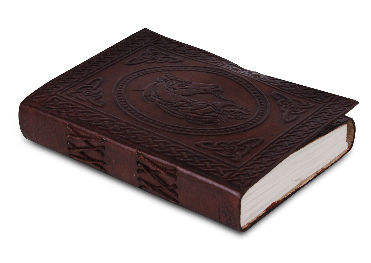 Large Vintage Horse Embossed Leather Journal- Coptic Bound with Lock Closure (Horse Design)