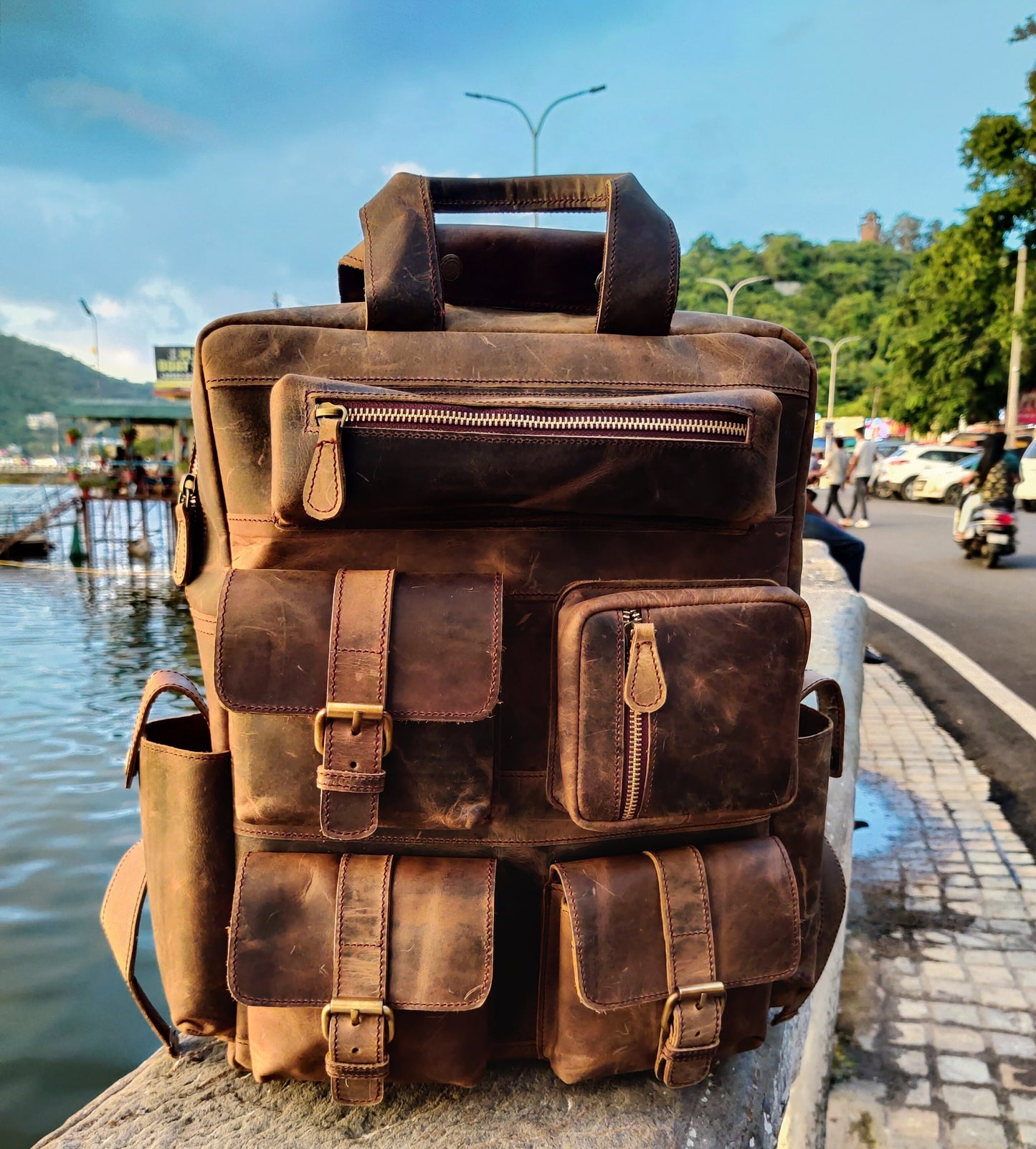 Leather backpack, Buffalo leather backpack, Multifunctional Backpack Rucksack For Men Women Laptop Bag Travel Backpack Men, Gift for him