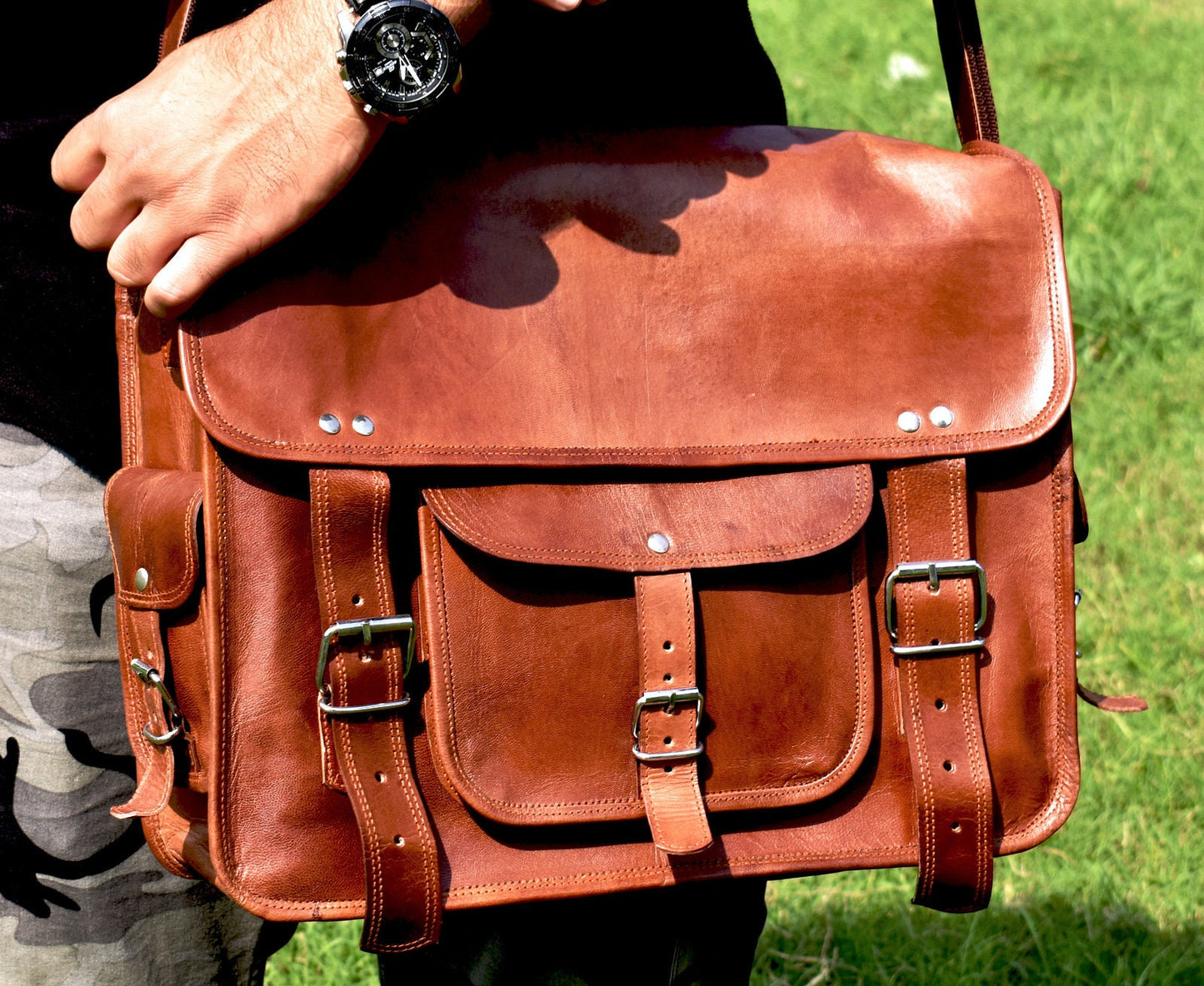 Leather Crossbody School College Bag, Leather Satchel bag, Unisex Leather Messenger , New Year Gift 2020 15/16 Inch