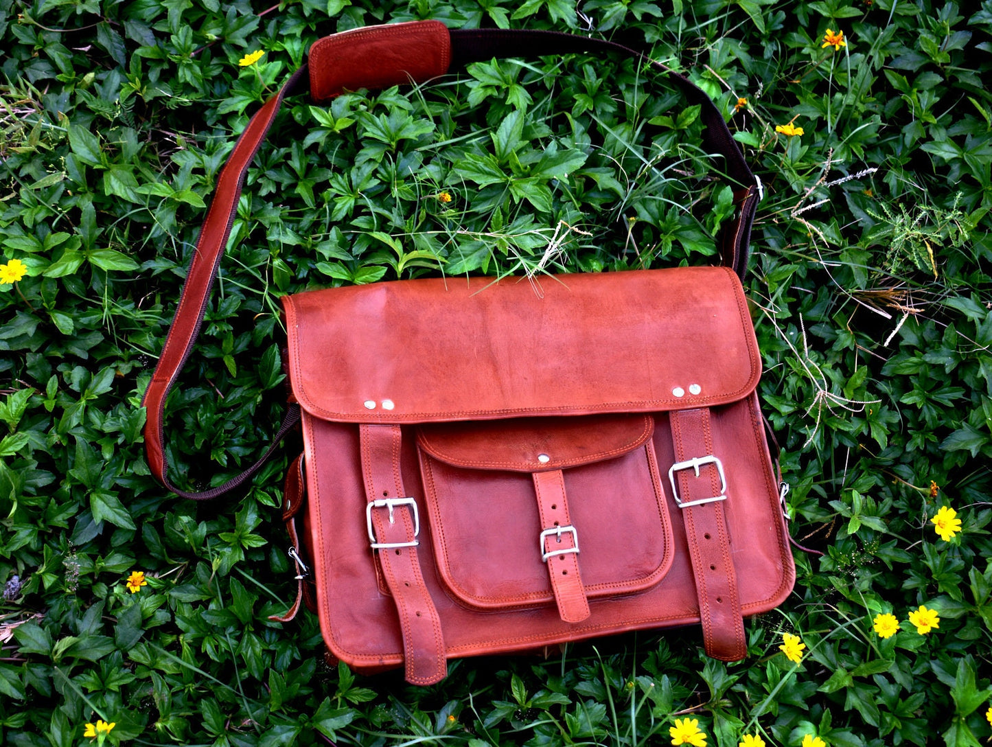 Leather Crossbody School College Bag, Leather Satchel bag, Unisex Leather Messenger , New Year Gift 2020 15/16 Inch