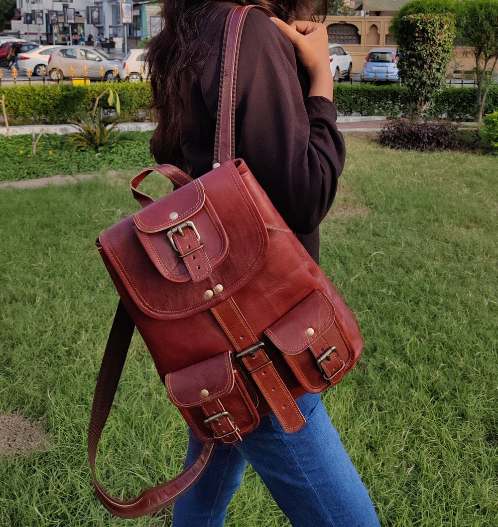 Brown Leather Backpack Rucksack – College & Travel Bag