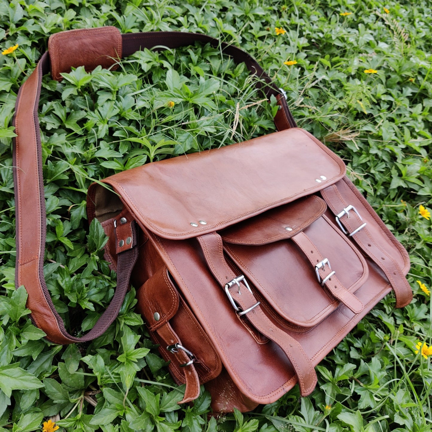 Leather Satchel bag, Leather Crossbody School College Bag, Leather Messenger Bag Men Women , Valentine's Day Gift, 15 Inch Bag