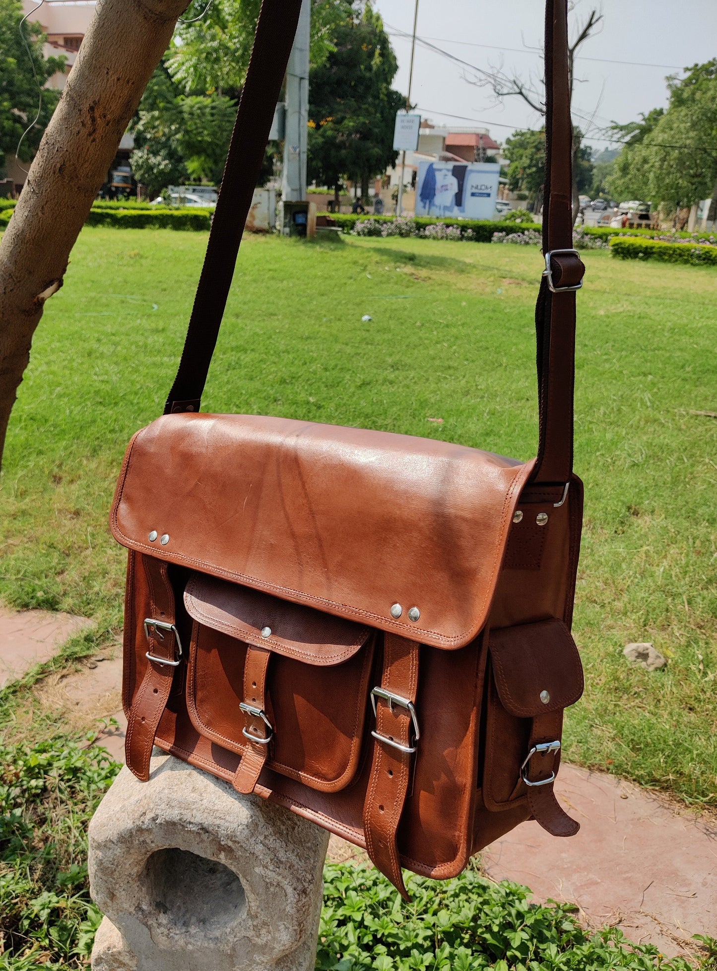 Leather Satchel bag, Leather Crossbody School College Bag, Leather Messenger Bag Men Women , Valentine's Day Gift, 15 Inch Bag