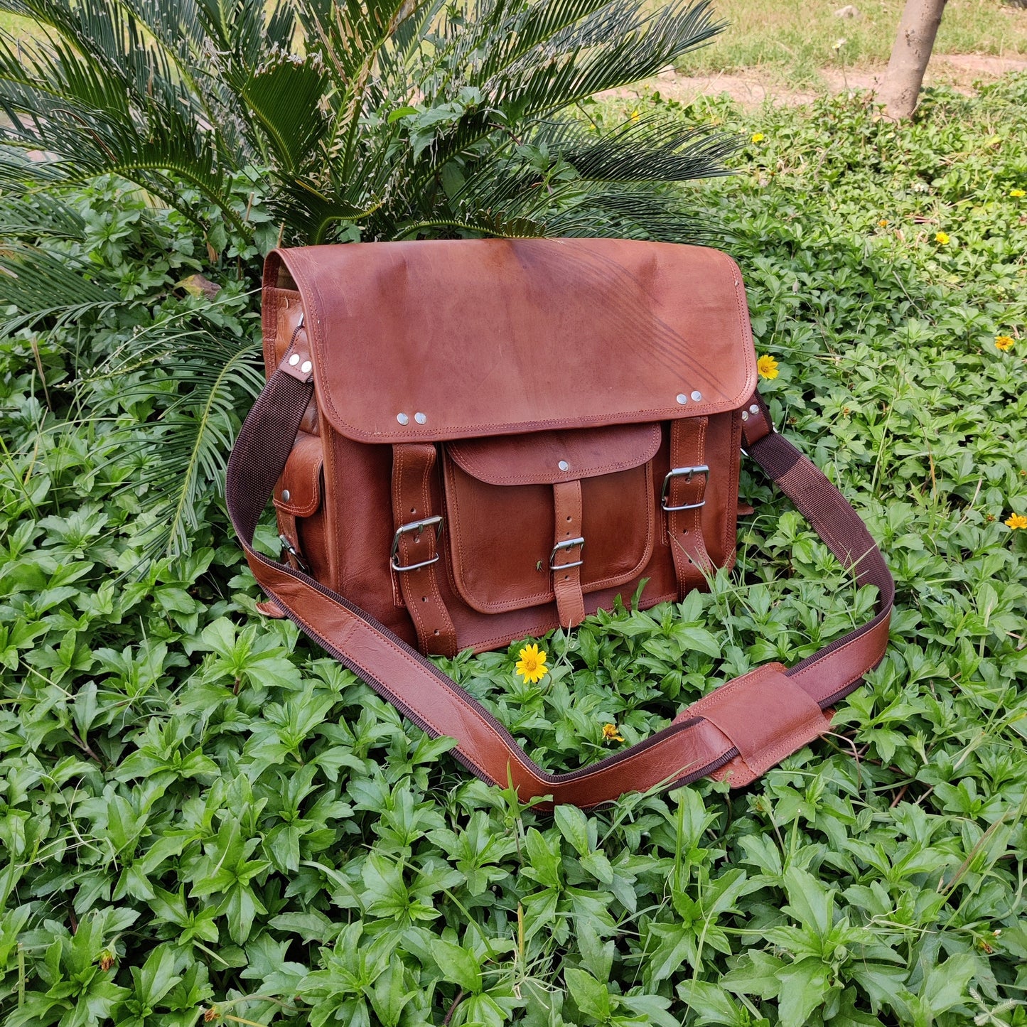 Leather Satchel bag, Leather Crossbody School College Bag, Leather Messenger Bag Men Women , Valentine's Day Gift, 15 Inch Bag