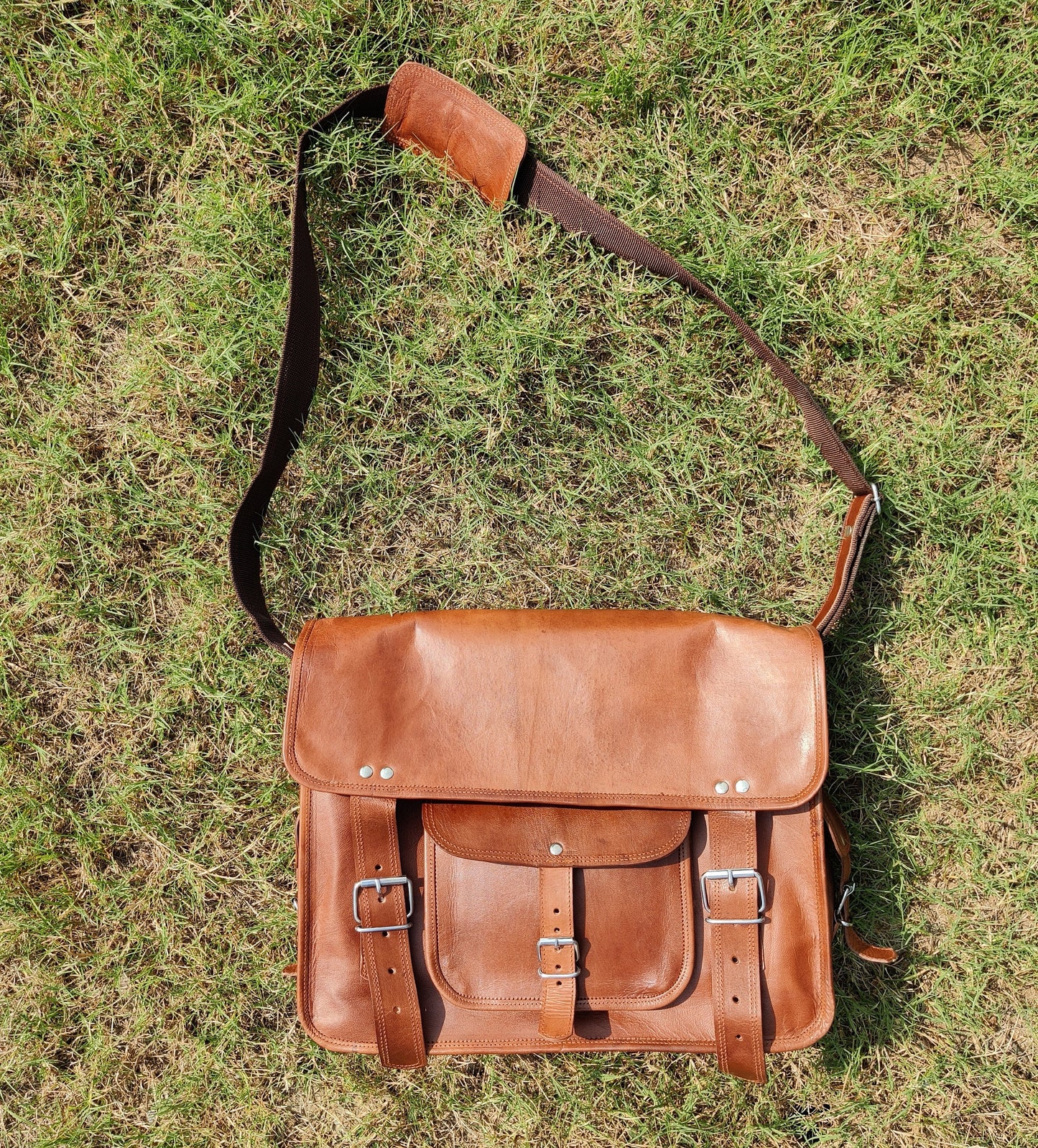 Leather Satchel bag, Leather Crossbody School College Bag, Leather Messenger Bag Men Women , Valentine's Day Gift, 15 Inch Bag