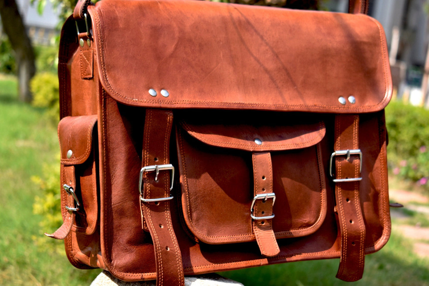Leather Crossbody School College Bag, Leather Satchel bag, Unisex Leather Messenger , New Year Gift 2020 15/16 Inch