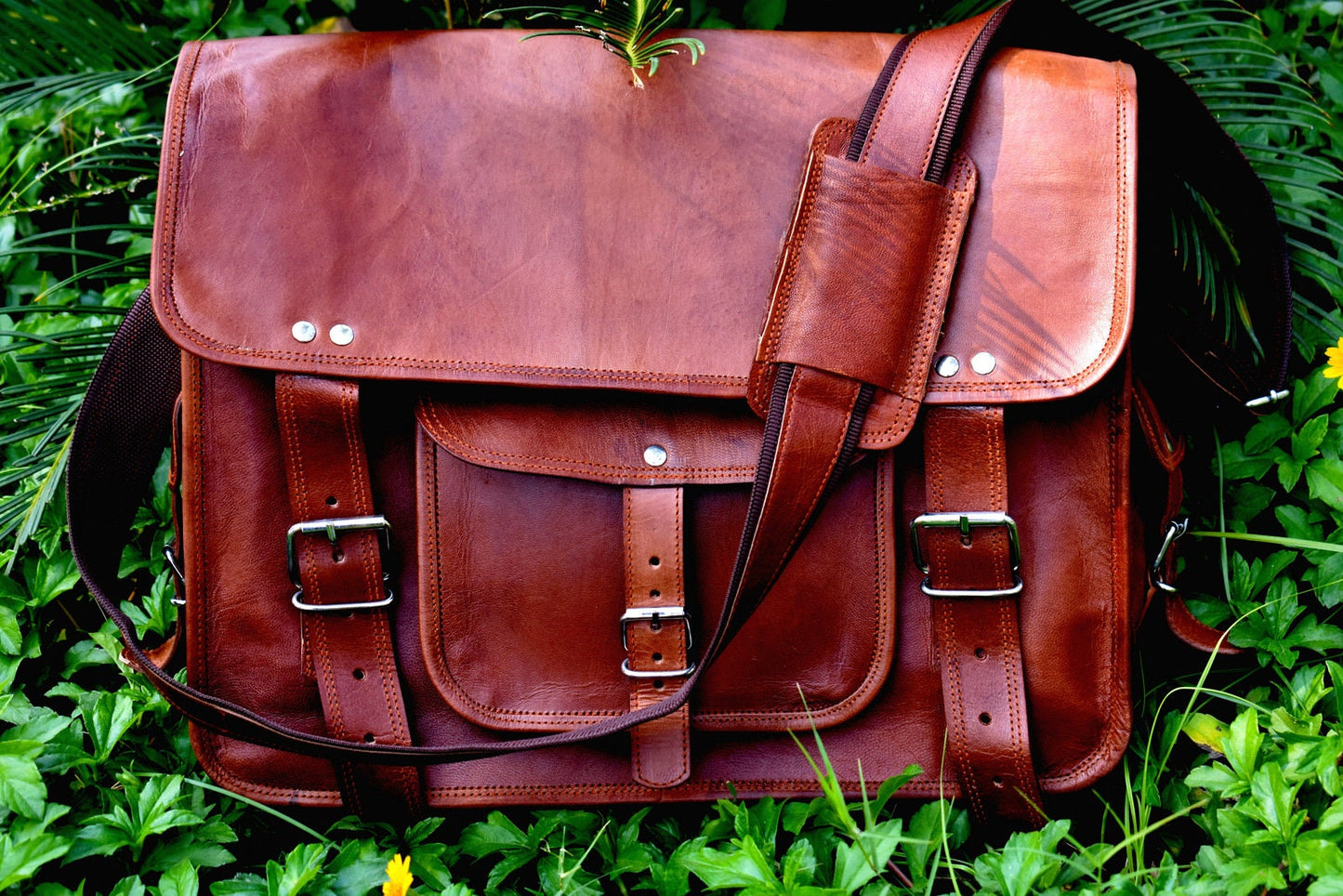 Leather Crossbody School College Bag, Leather Satchel bag, Unisex Leather Messenger , New Year Gift 2020 15/16 Inch