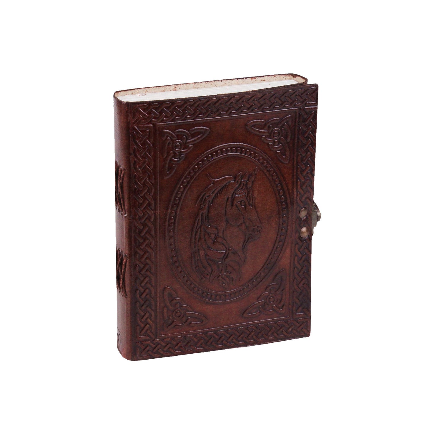 Large Vintage Horse Embossed Leather Journal- Coptic Bound with Lock Closure Personalized Leather Journal Writing Notebook