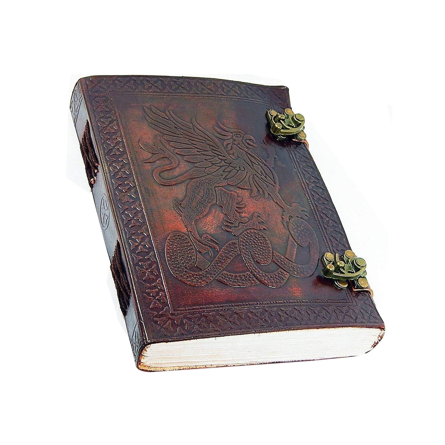 Large Vintage Dragon Embossed Leather Journal- Coptic Bound with Lock Closure (Dragon Design)