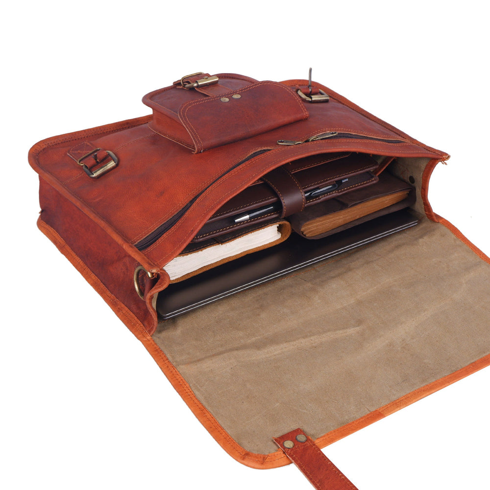 Full Grain Leather Messenger Briefcase – Brown Laptop Crossbody Bag