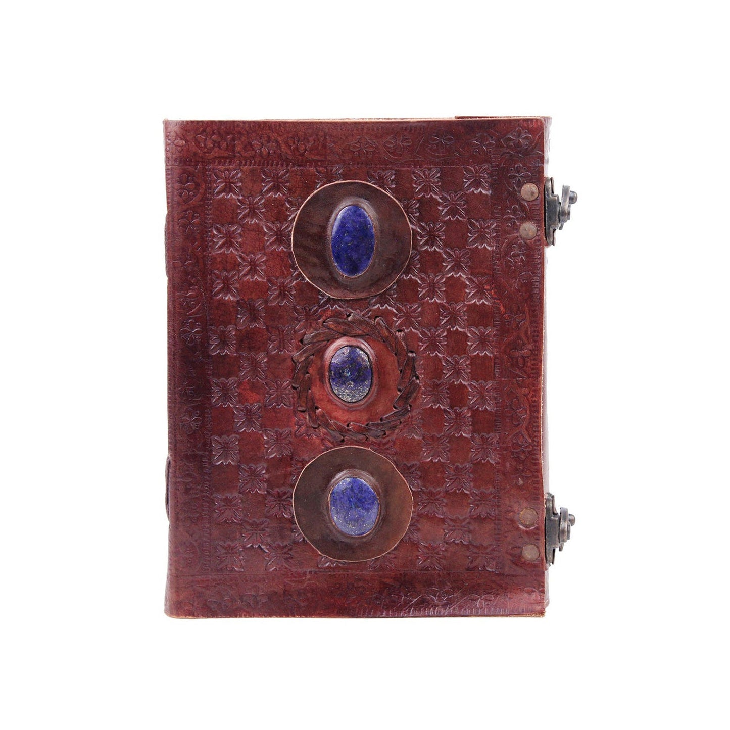 Large 3 Blue Stones Embossed Leather Diary - Coptic Bound with Lock Closure (Pack of 2)