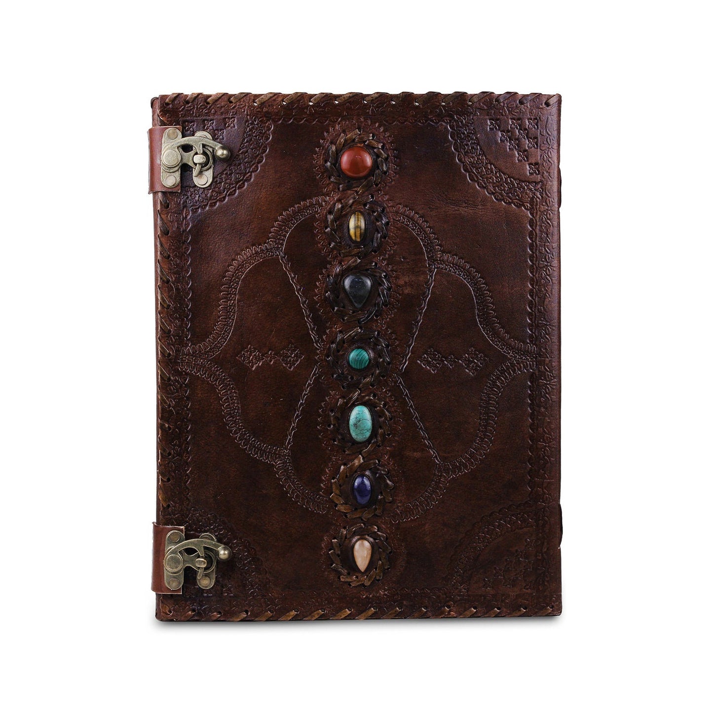 Vintage Seven stone Dark Leather Handmade Journal writing notebook blank paper