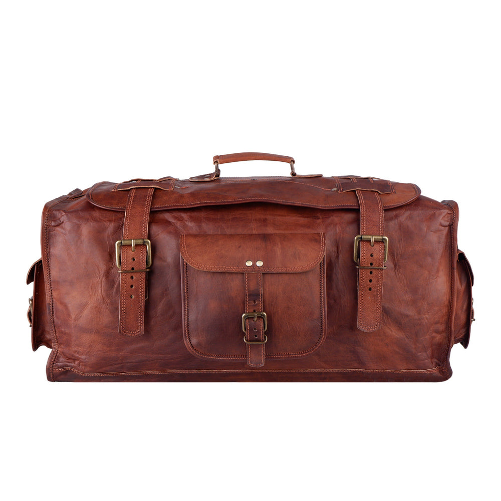 Personalized Full Grain Leather Flap Duffel Bag – Overnight Travel