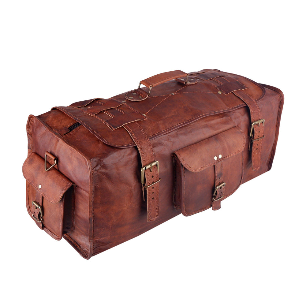 Personalized Full Grain Leather Flap Duffel Bag – Overnight Travel