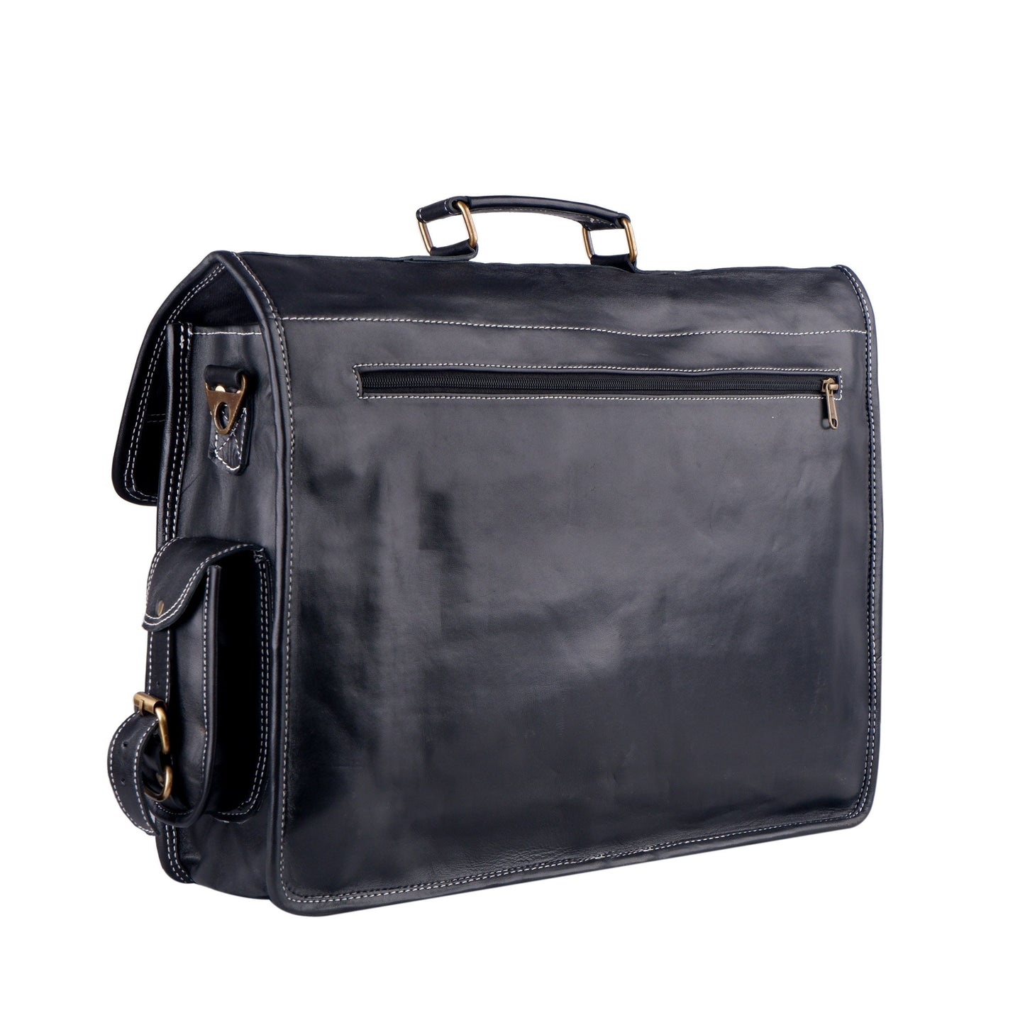 Custom Full Grain Black Leather Messenger Bag, Leather Shoulder Bag, Black Genuine Leather Laptop Bag, Leather Crossbody Bag For Men & Women