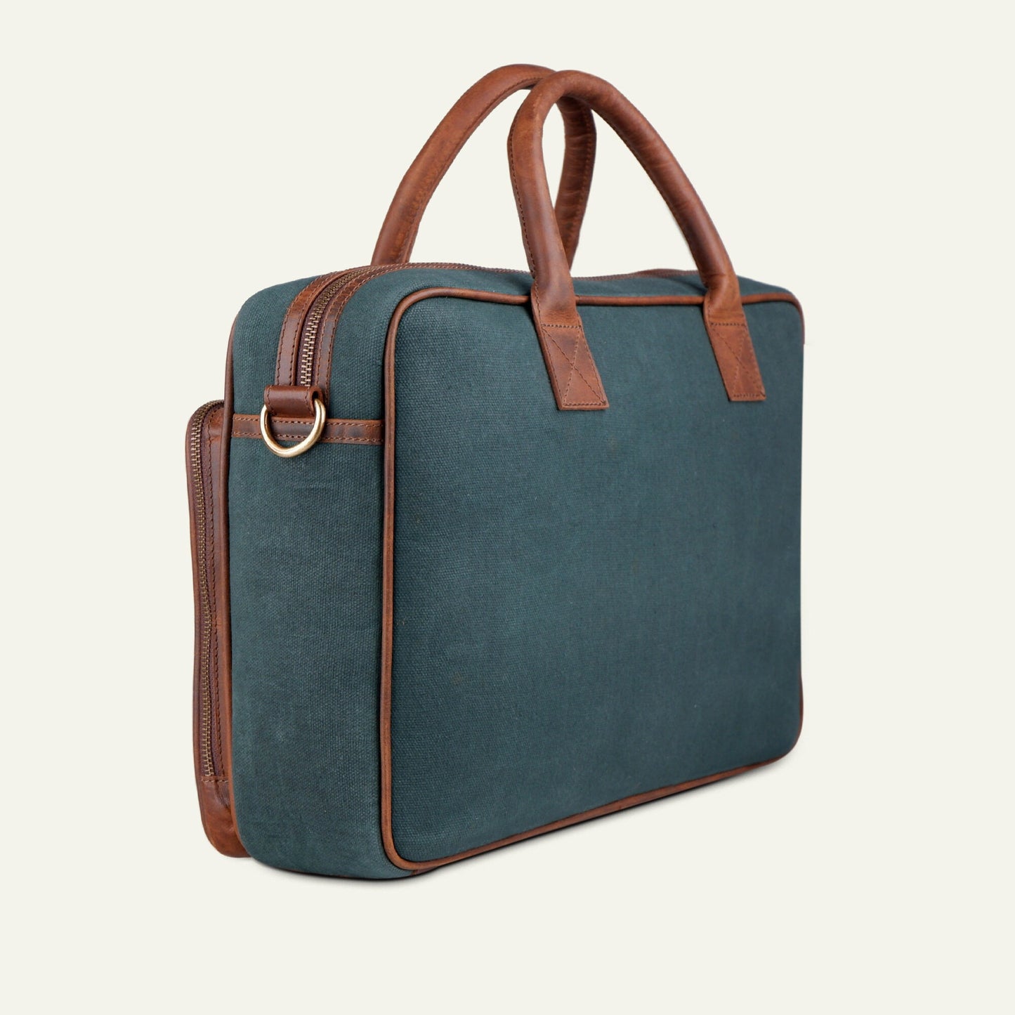 Premium Canvas Leather Briefcase, Canvas Laptop Shoulder Bag, Green Canvas Cross body Briefcase, Valentine's Day Gift For Him & Her