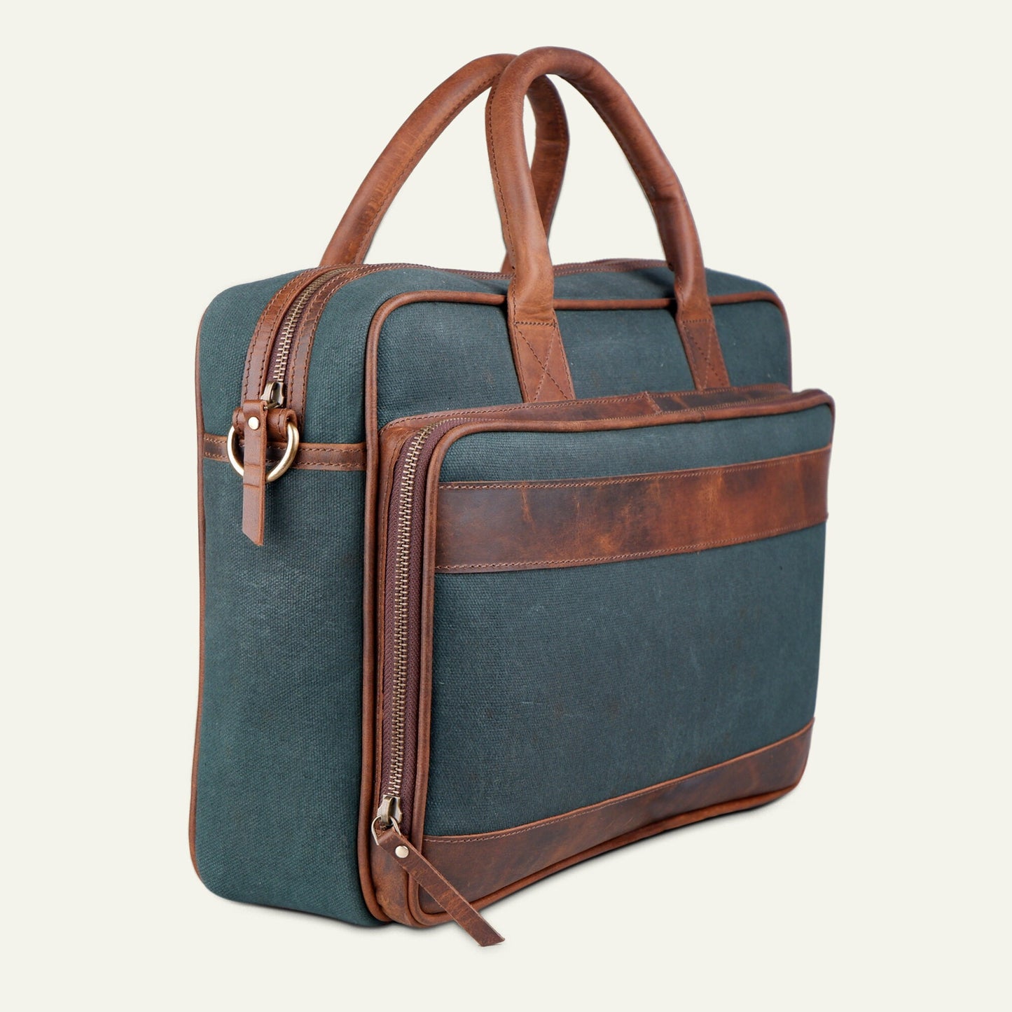 Premium Canvas Leather Briefcase, Canvas Laptop Shoulder Bag, Green Canvas Cross body Briefcase, Valentine's Day Gift For Him & Her