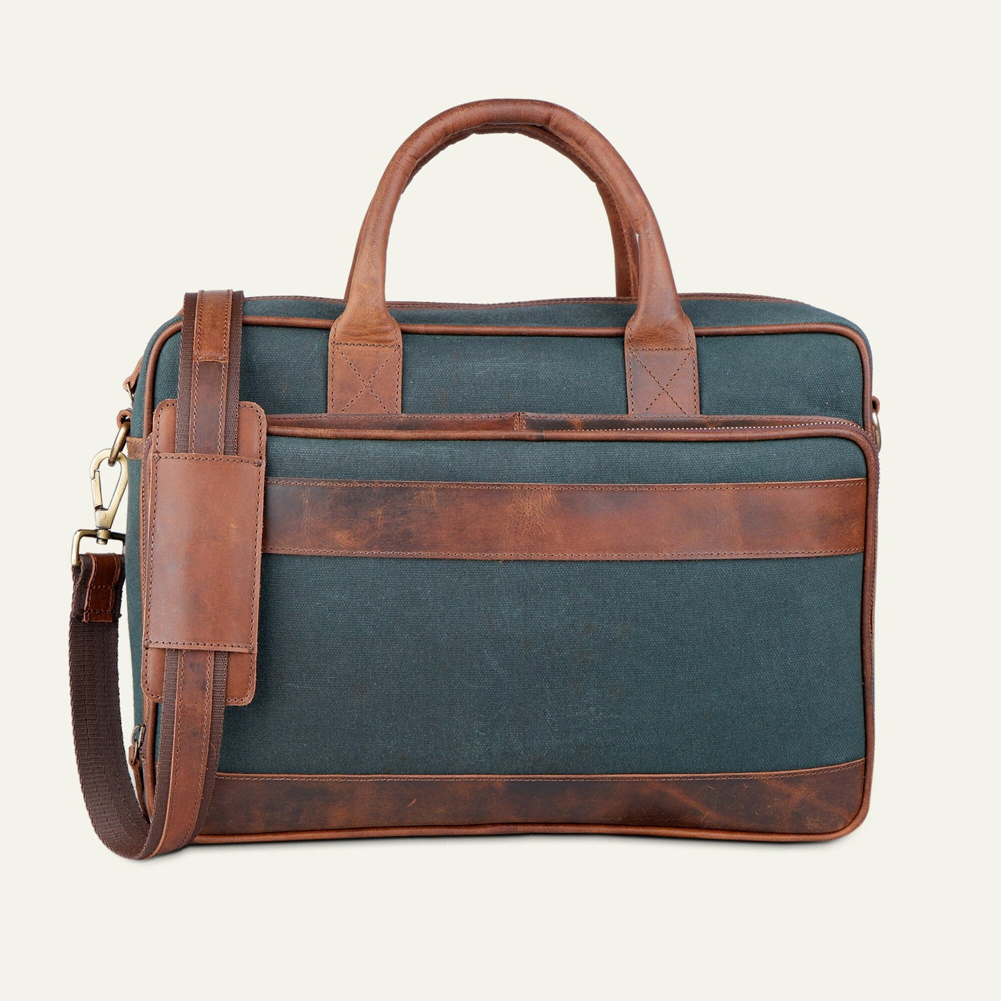 Premium Canvas Leather Briefcase, Canvas Laptop Shoulder Bag, Green Canvas Cross body Briefcase, Valentine's Day Gift For Him & Her
