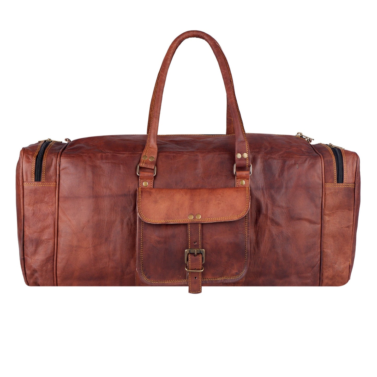 Men's Goat Leather Duffel Bag, Large Weekender Bag, Tan Brown Travel Bag For Men or women, Real Leather Luggage Bag, handmade gift, handmade