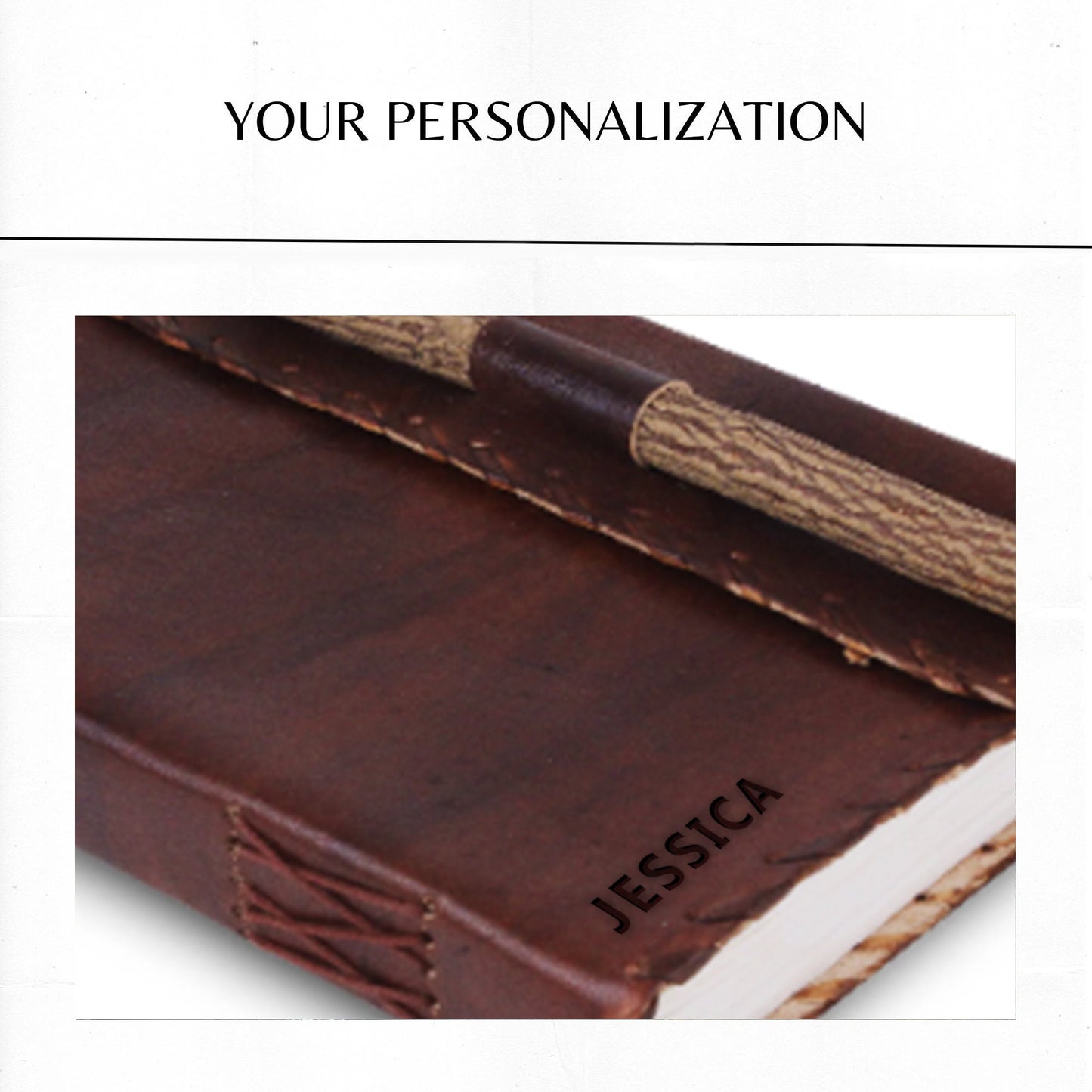 Personalized Vintage Genuine Leather Journal With Pen - With Leather Stitched Edges