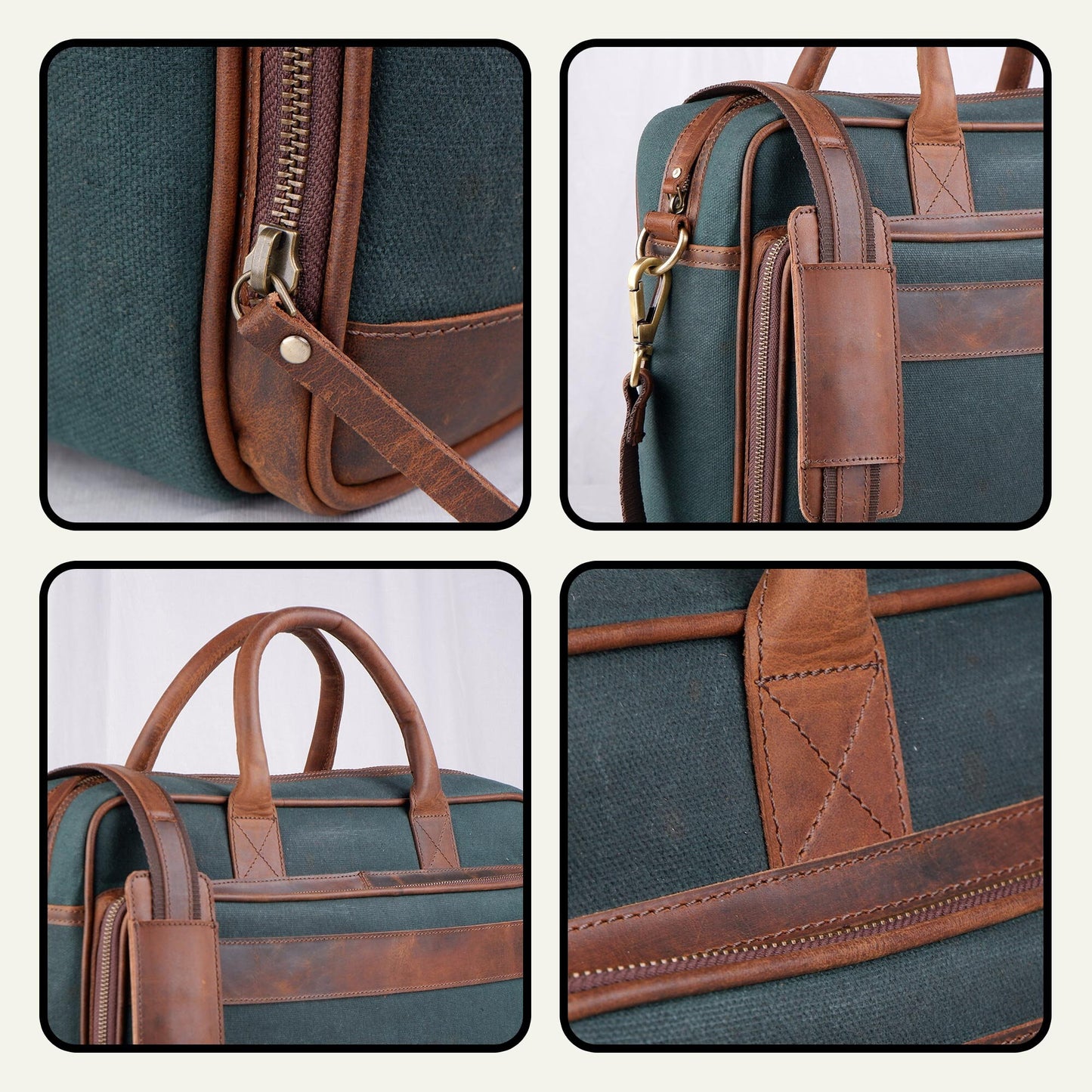 Premium Canvas Leather Briefcase, Canvas Laptop Shoulder Bag, Green Canvas Cross body Briefcase, Valentine's Day Gift For Him & Her