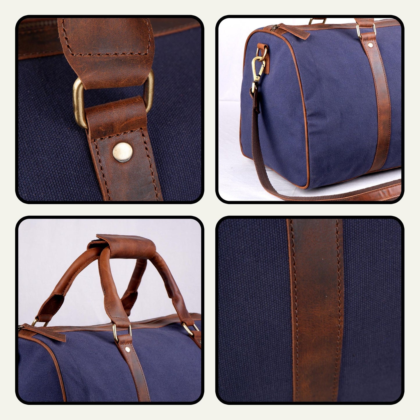 Premium Canvas Leather Duffel Bag, Canvas Travel Duffel Bag, Blue Canvas Duffel Bag, Valentine's Day Gift For Him & Her