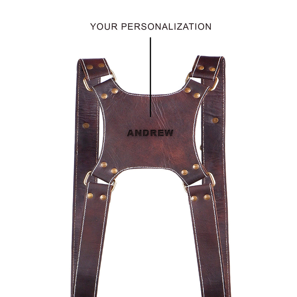 Dual Leather Camera Strap Harness – Personalized Photographer Gift