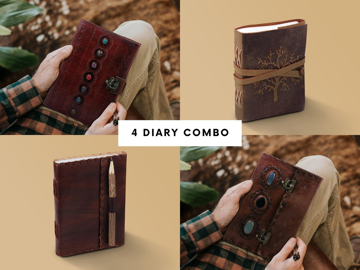 Handmade Leather Journal Combo Of 4 For Men Women / Sketch Book, Writing Book, Journal, Best Gift Idea | Father's Day Gift
