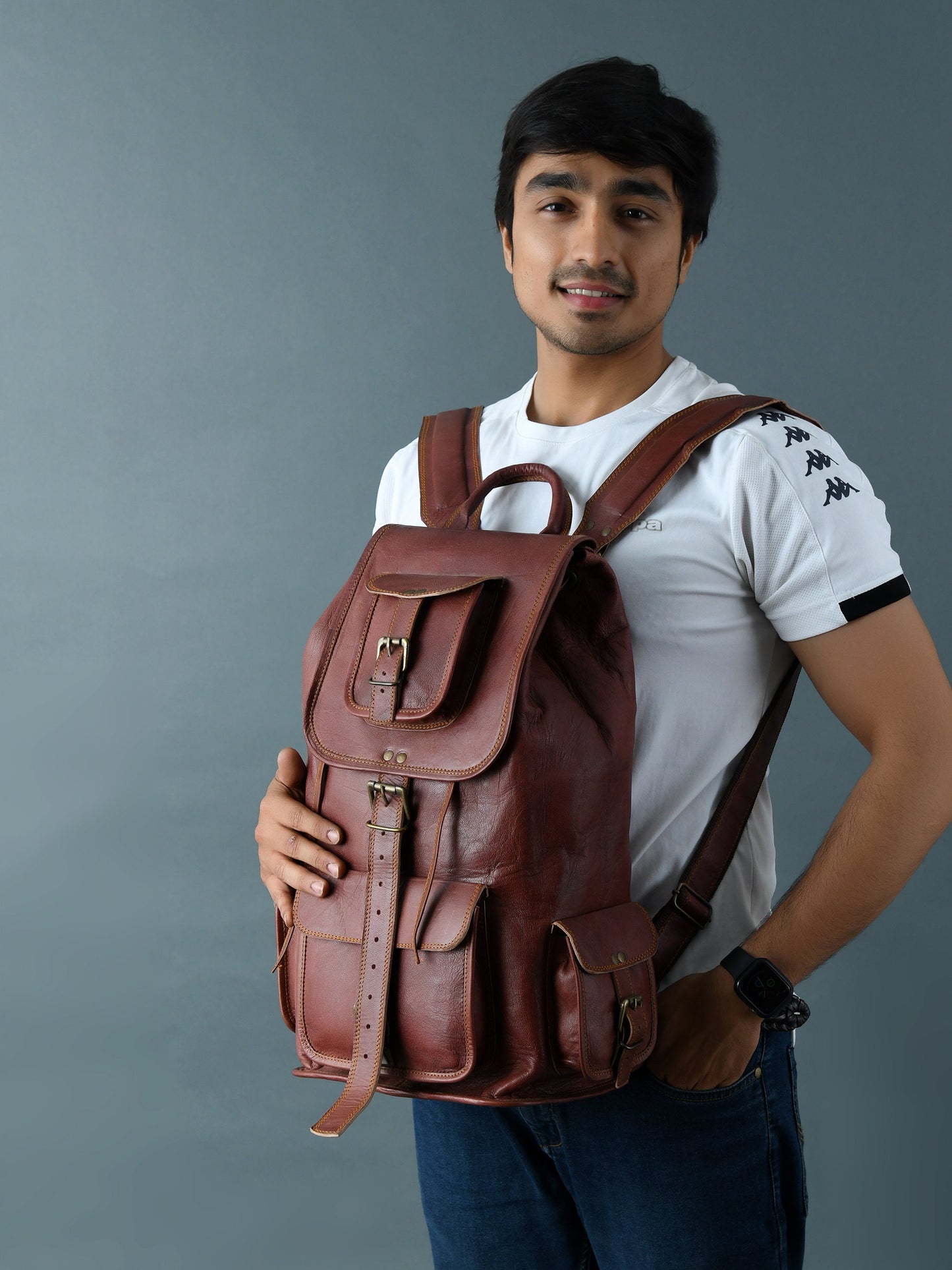 Genuine Leather Travel Hiking College Multipurpose Backpack + Free Leather Wallet | Super Saver Combo Deal | Buy One And Get One Free