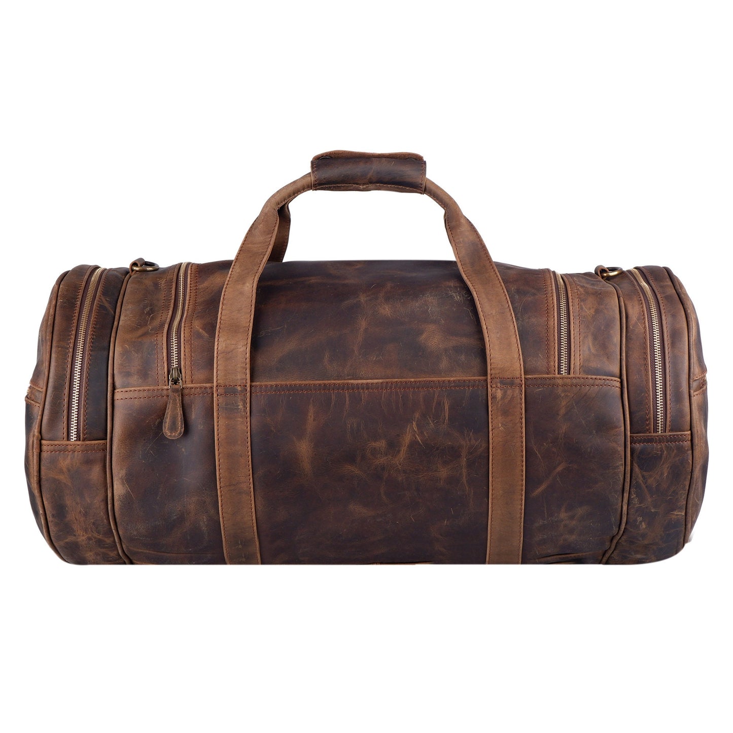 Textured Buffalo Leather Round Duffel Bag, Overnight Weekender Bag, Buffalo Travel Bag For Men & Women, Personalized Leather Overnight Bag