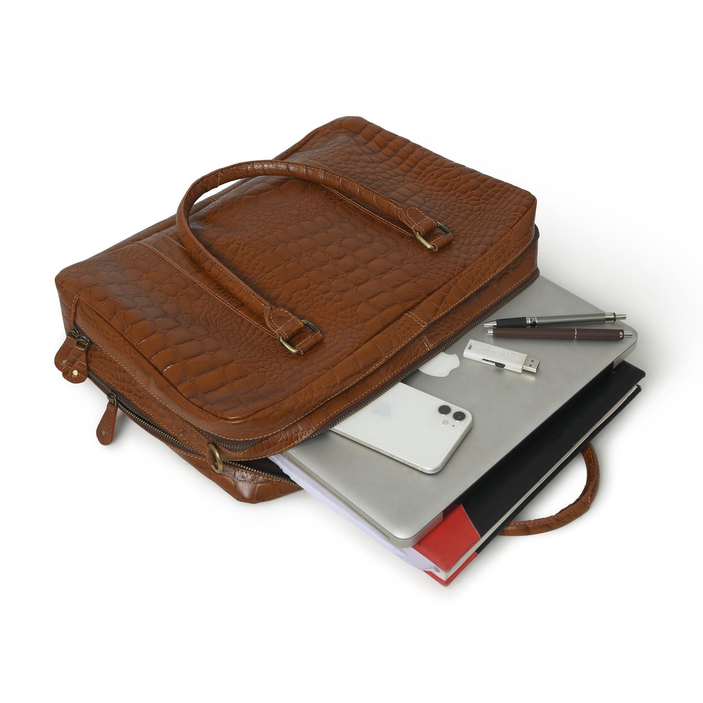 Full Grain Buffalo Leather Briefcase, Leather Laptop Shoulder Bag, Brown Genuine Leather Bag, Cross body Leather Briefcase For Men & Women