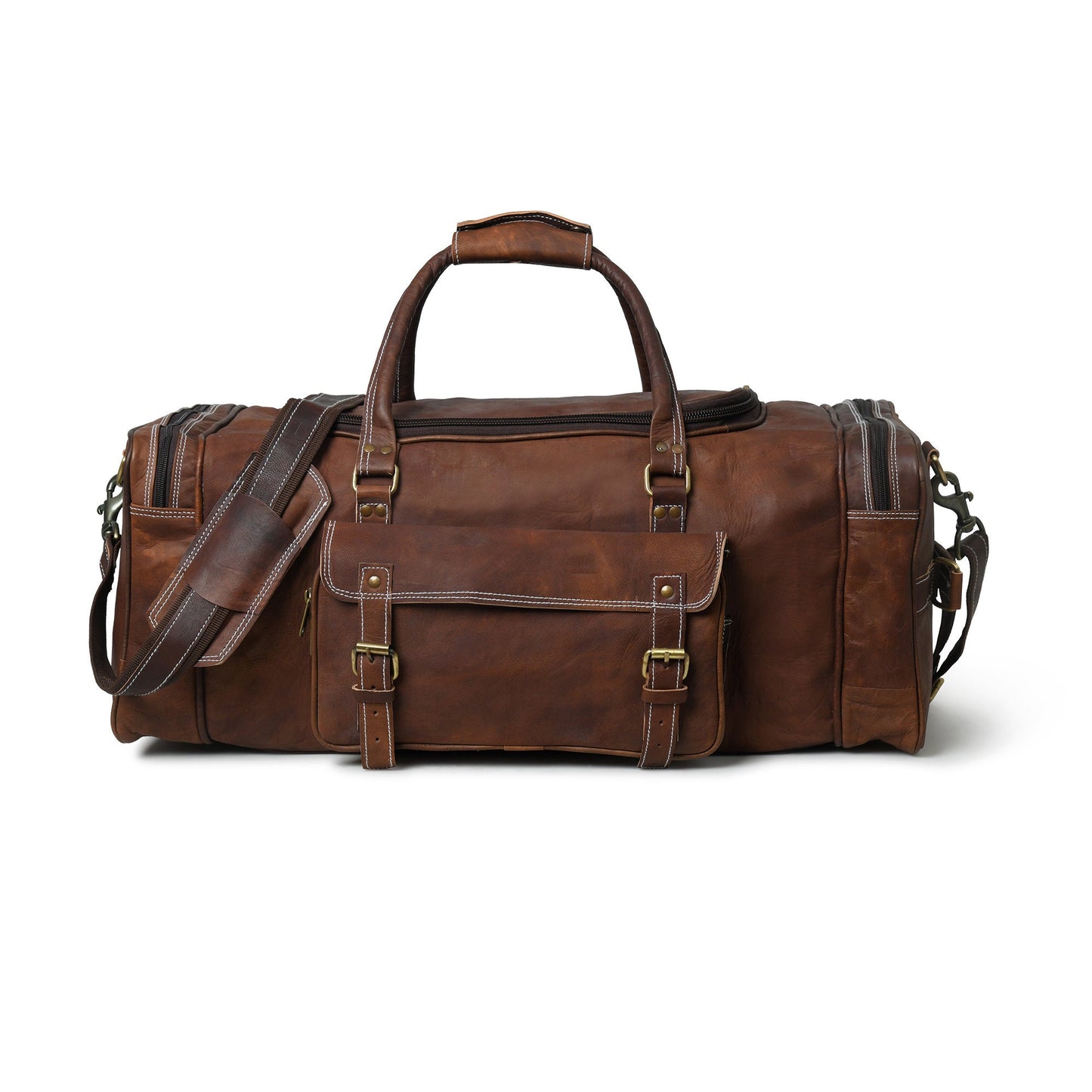 Full Grain Leather Overnight Weekender Travel Duffel Bag + Free Leather Journal | Super Saver Combo Deal | Buy One And Get One Free