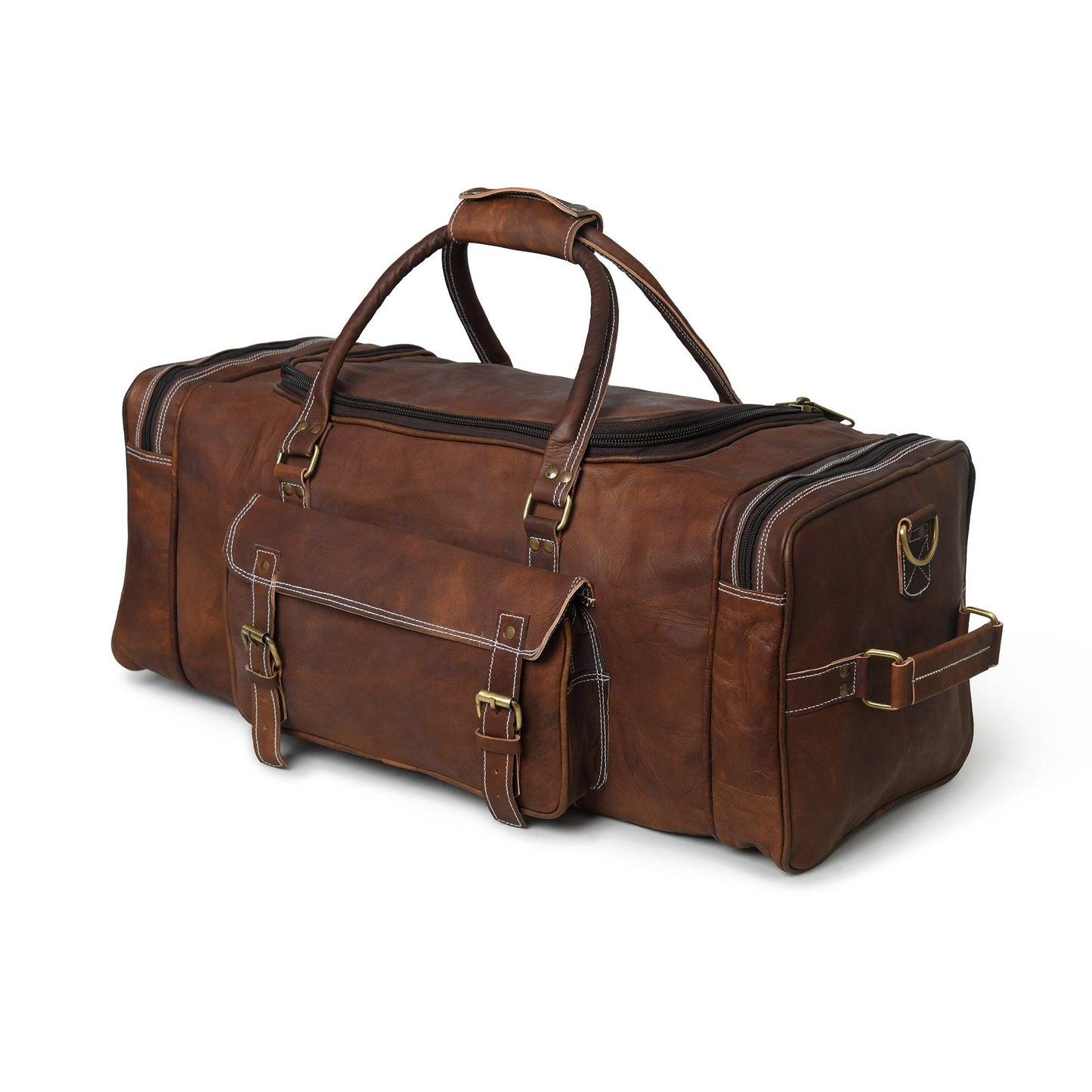 Full Grain Leather Overnight Weekender Travel Duffel Bag + Free Leather Journal | Super Saver Combo Deal | Buy One And Get One Free