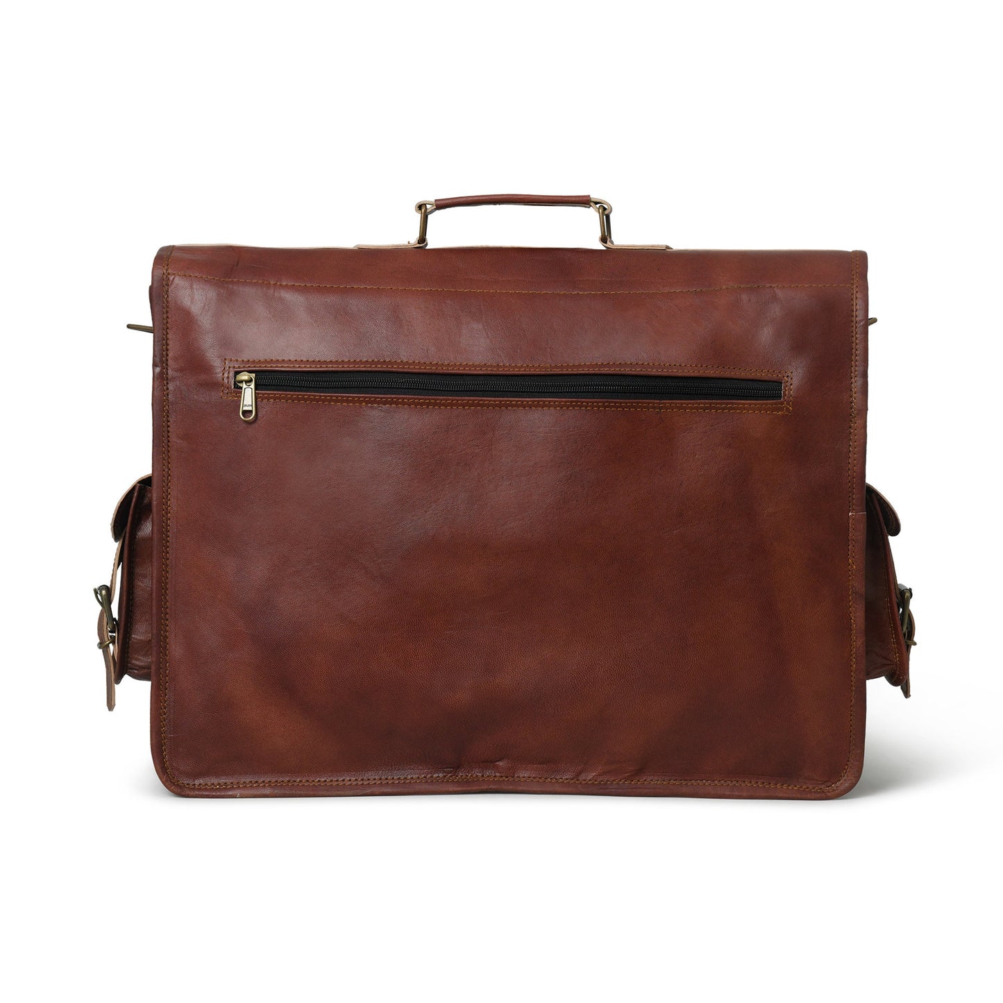 Free Leather Wallet | Handmade Full Grain Brown Leather Laptop Crossbody Messenger Office Briefcase | Christmas Gift For Him And Her