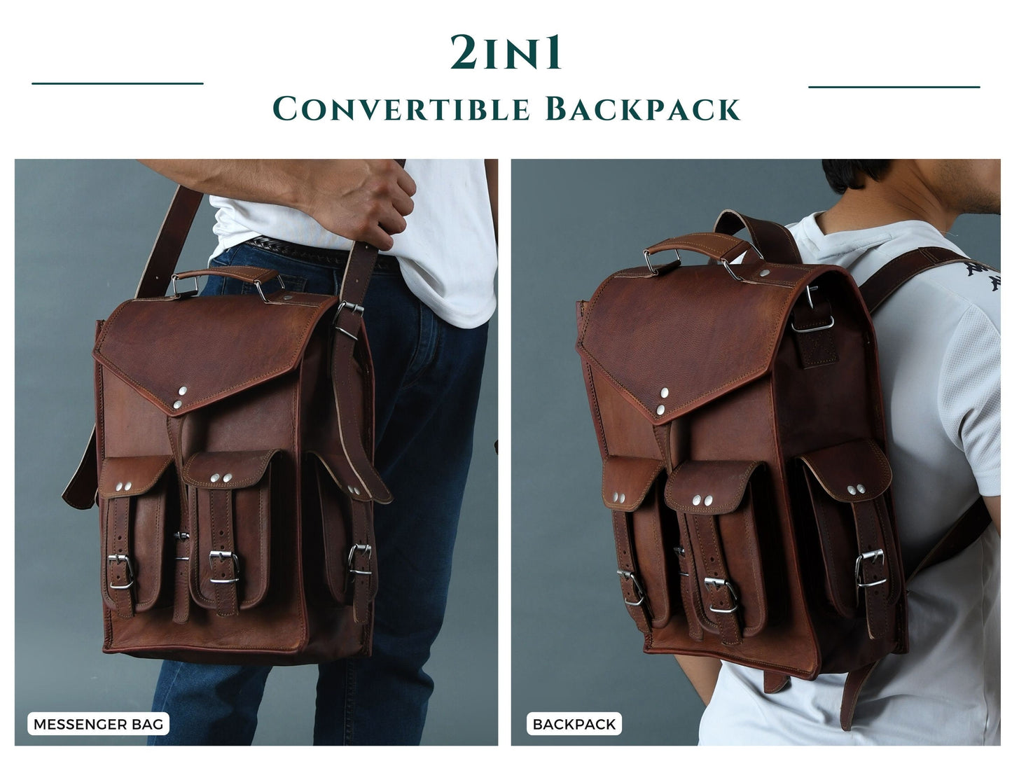 Free Journal With Pen,2 in 1 Convertible Leather Laptop Messenger Backpack,Vintage Brown Leather Laptop Backpack For Men & Women, Collegebag