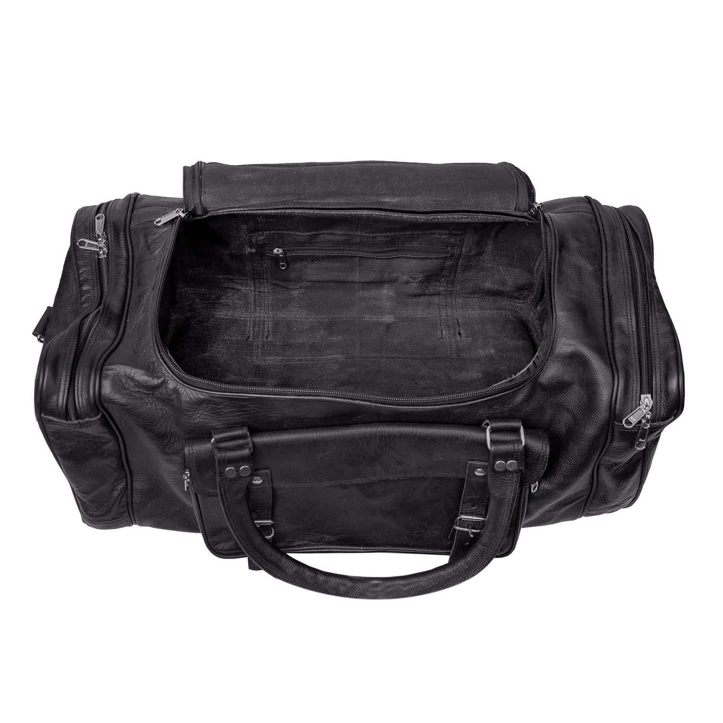 Handmade Full Grain Black Leather Overnight Weekender Travel Duffel Bag, Toiletry Bag & Wallet Super Saver Combo | Black Duffle Gift For Him